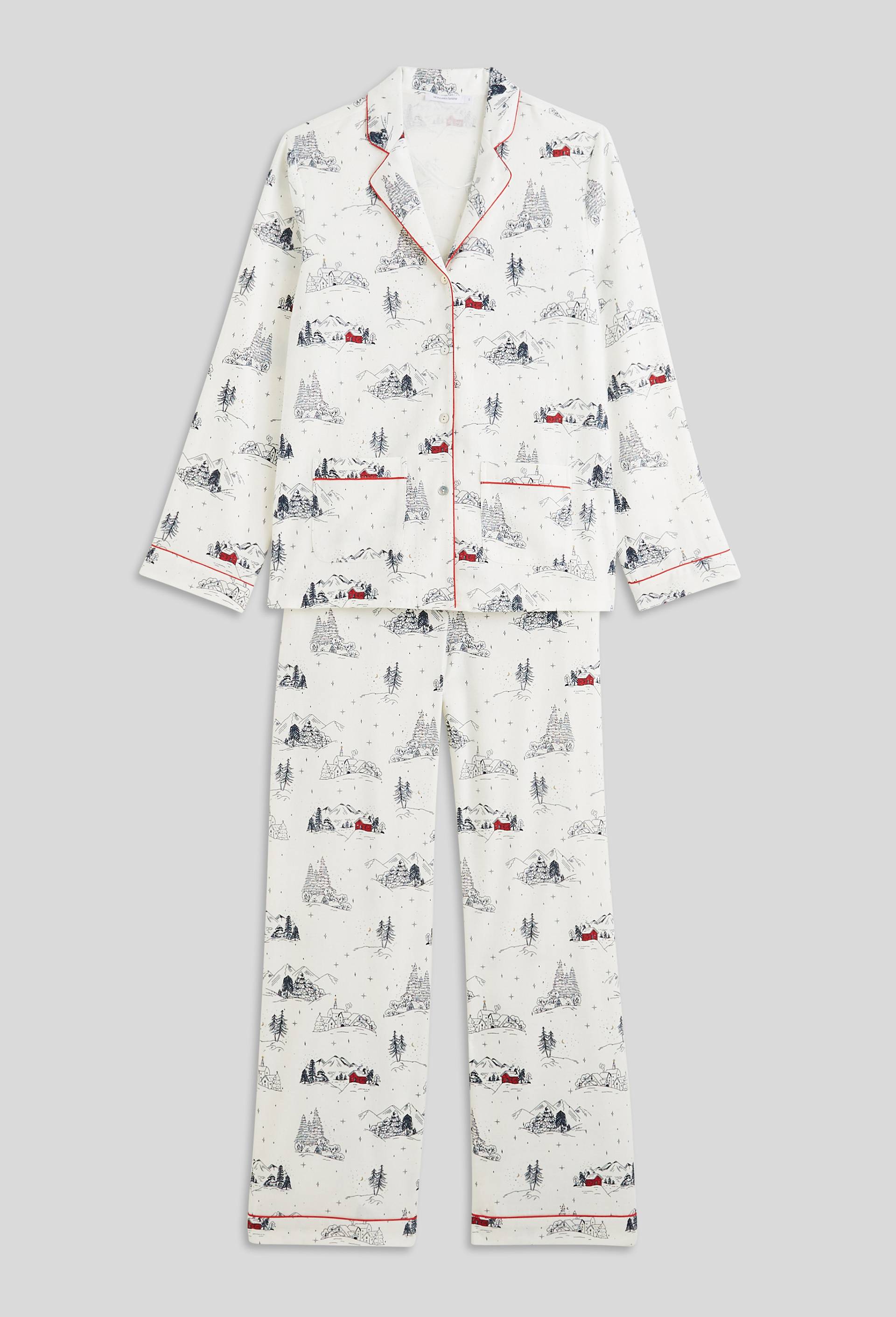 Pyjama col tailleur imprimé en flanelle 100% coton, Oeko-Tex, Ecru, large image number 2