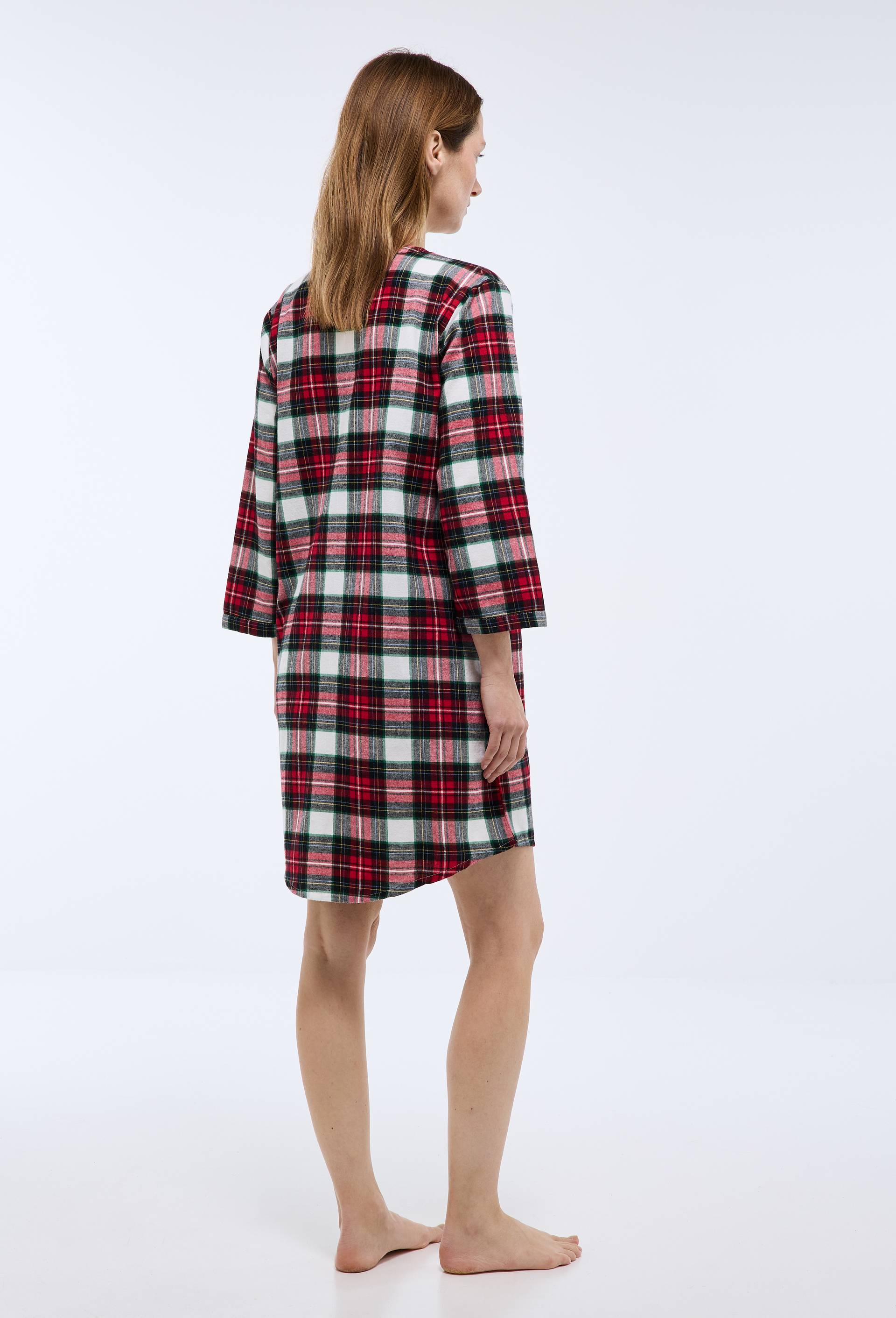 Chemise de nuit &agrave; carreaux en flanelle 100% coton BIO, Rouge, large image number 1.0
