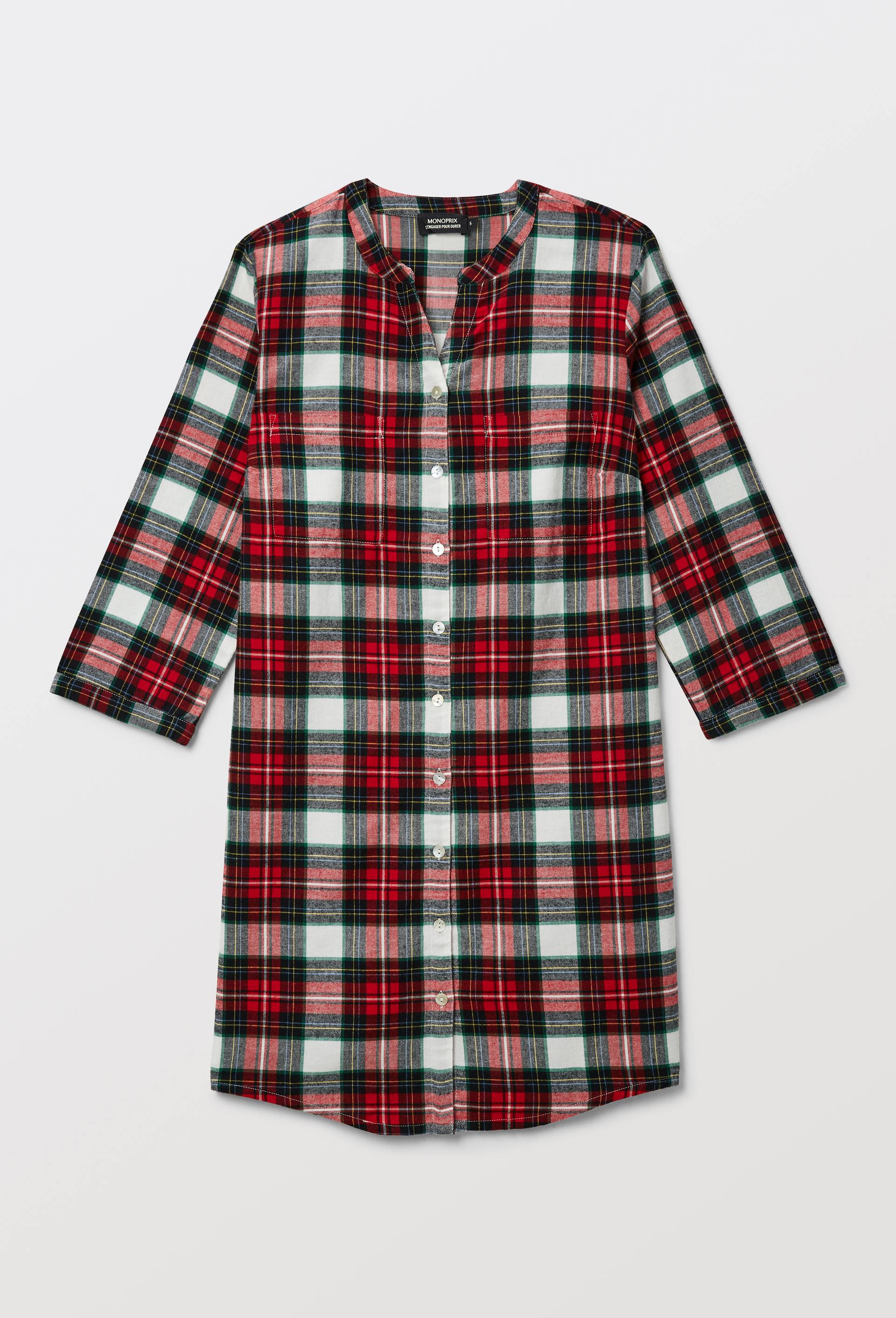 Chemise de nuit &agrave; carreaux en flanelle 100% coton BIO, Rouge, large image number 2