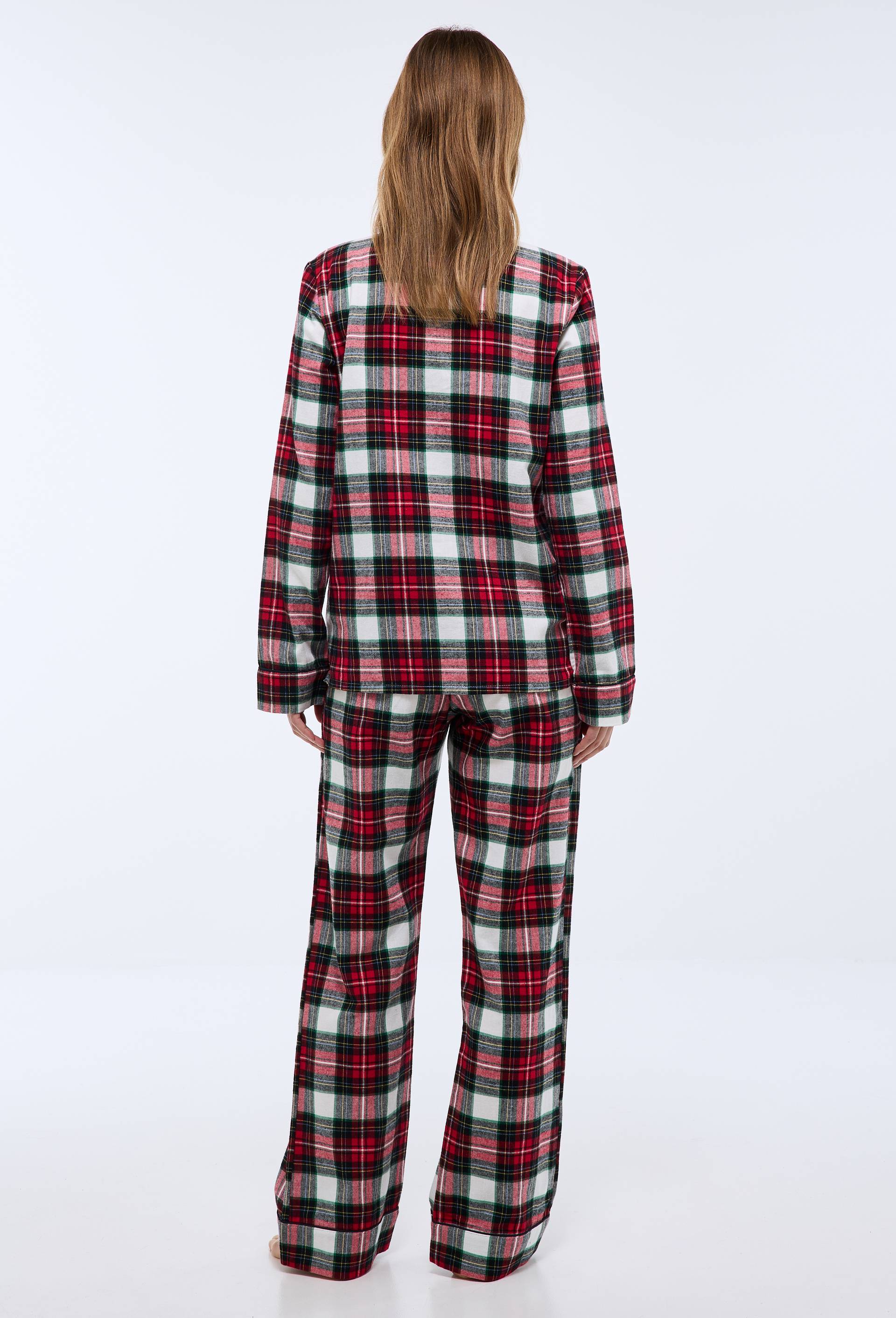 Pyjama col tailleur &agrave; carreaux en flanelle 100% coton BIO, Rouge, large image number 1.0