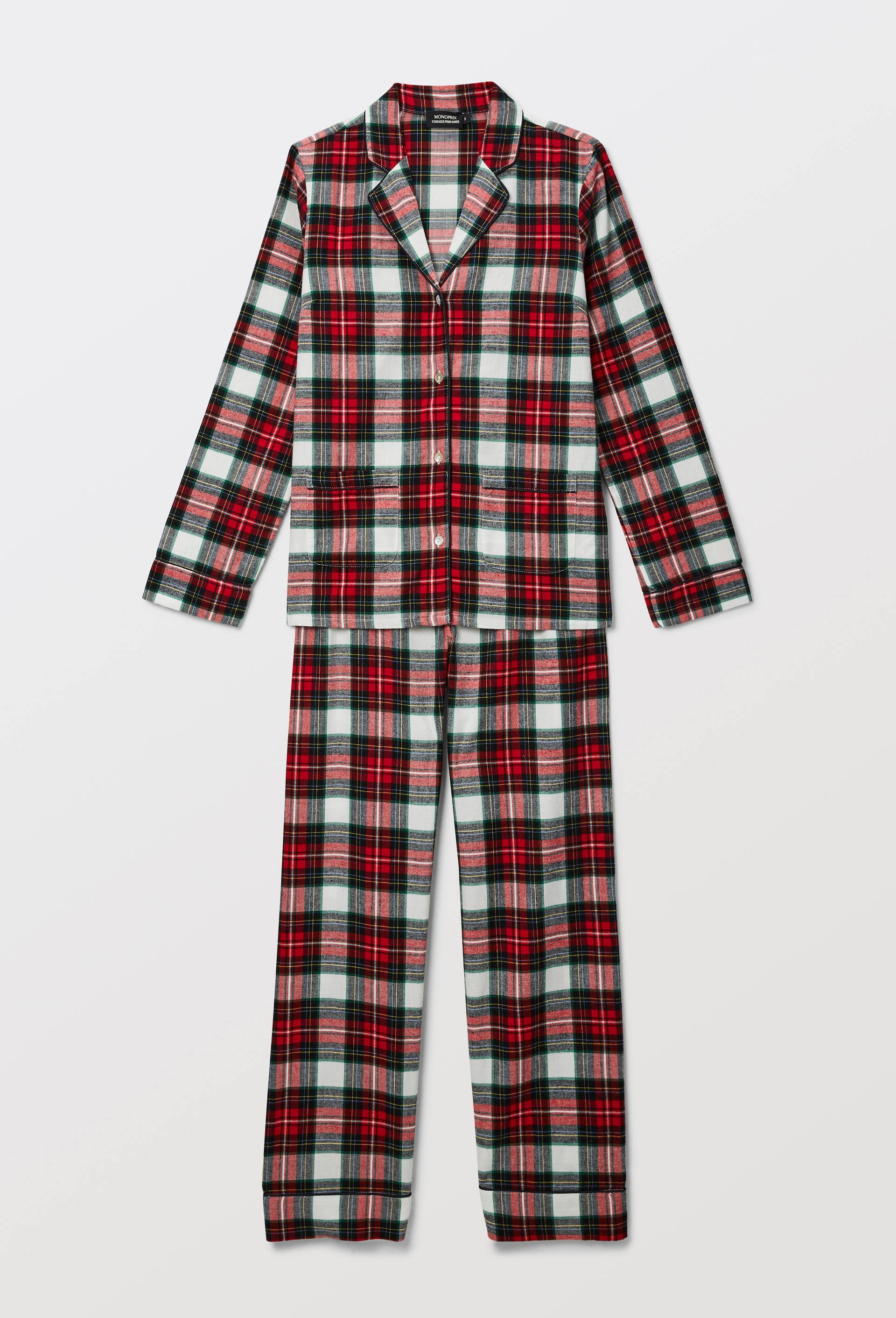 Pyjama col tailleur &agrave; carreaux en flanelle 100% coton BIO, Rouge, large image number 2.0