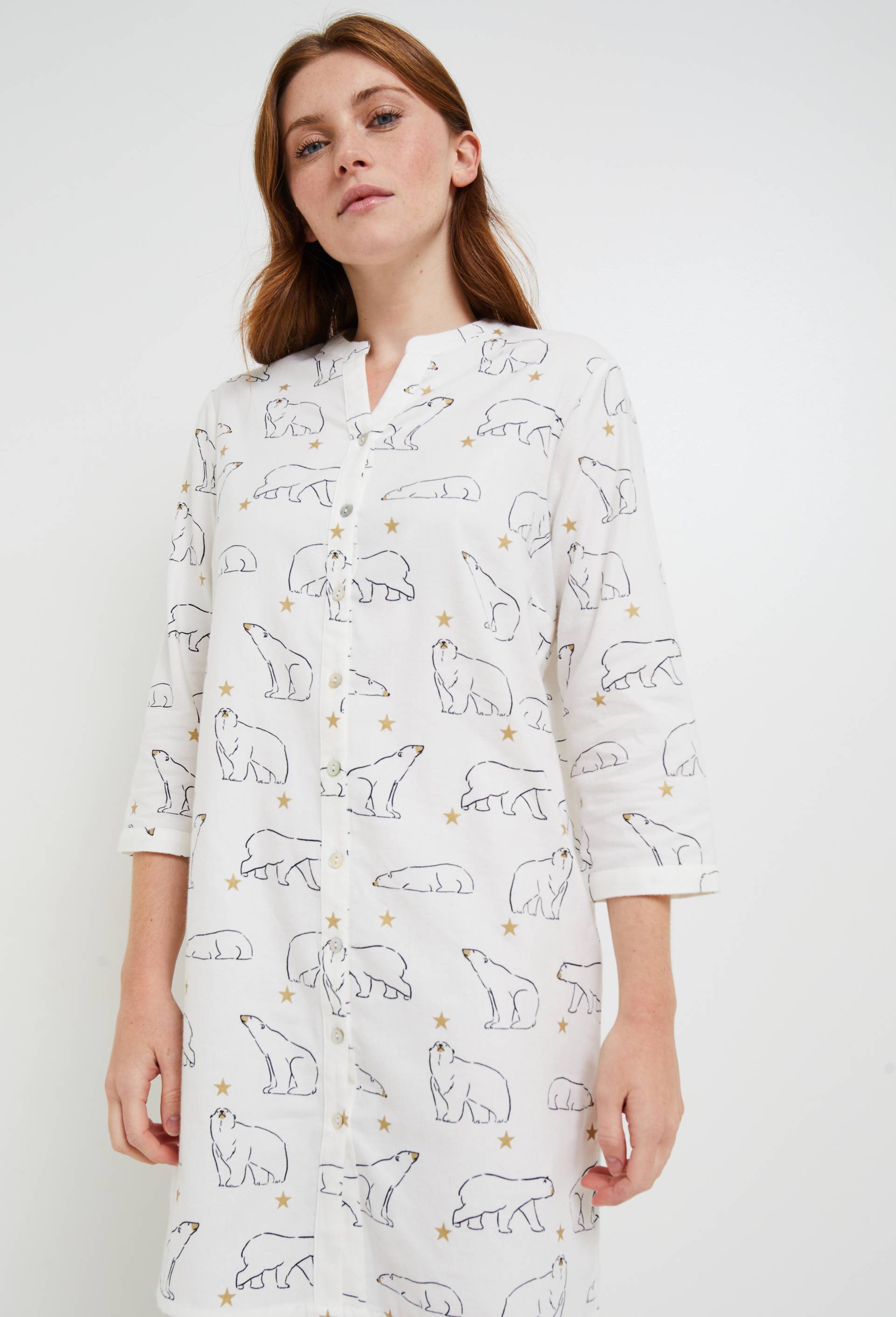 Chemise de nuit imprimée en flanelle 100% coton, certifiée Oeko-Tex, Ecru, large image number 0