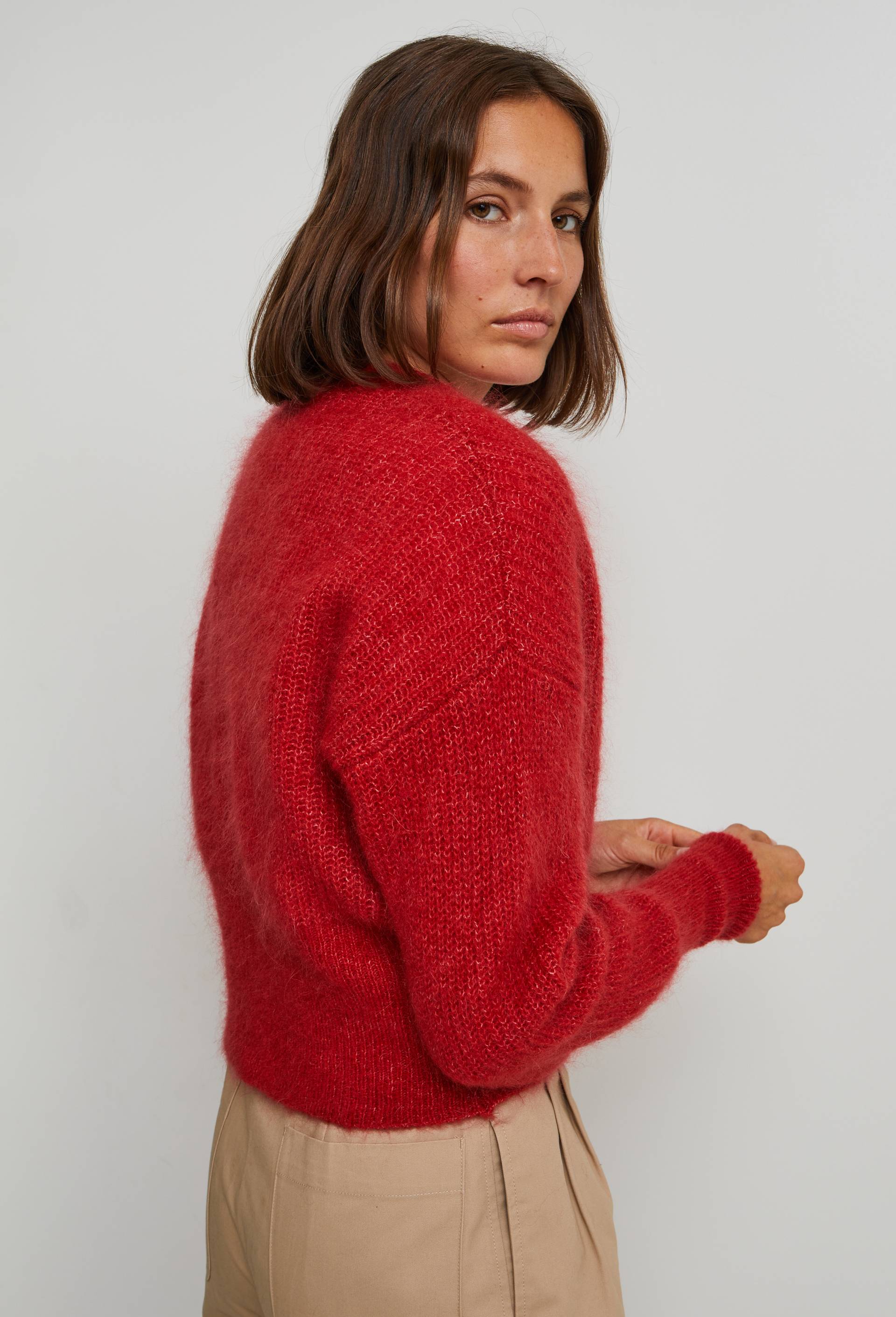 Cardigan court boutonné contenant du mohair, Rouge, large image number 3.0