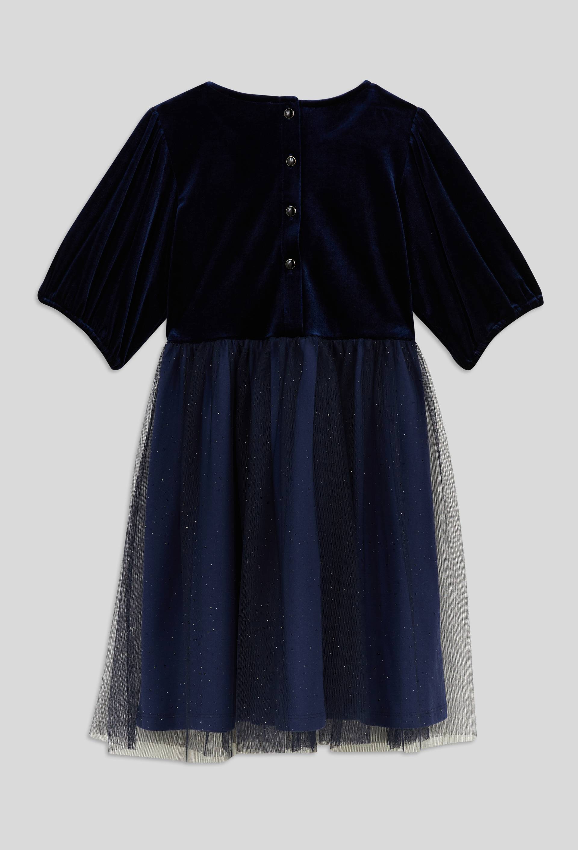 Robe bi-matière en velours et tulle, certifié OEKO-TEX, Bleu foncé, large image number 1