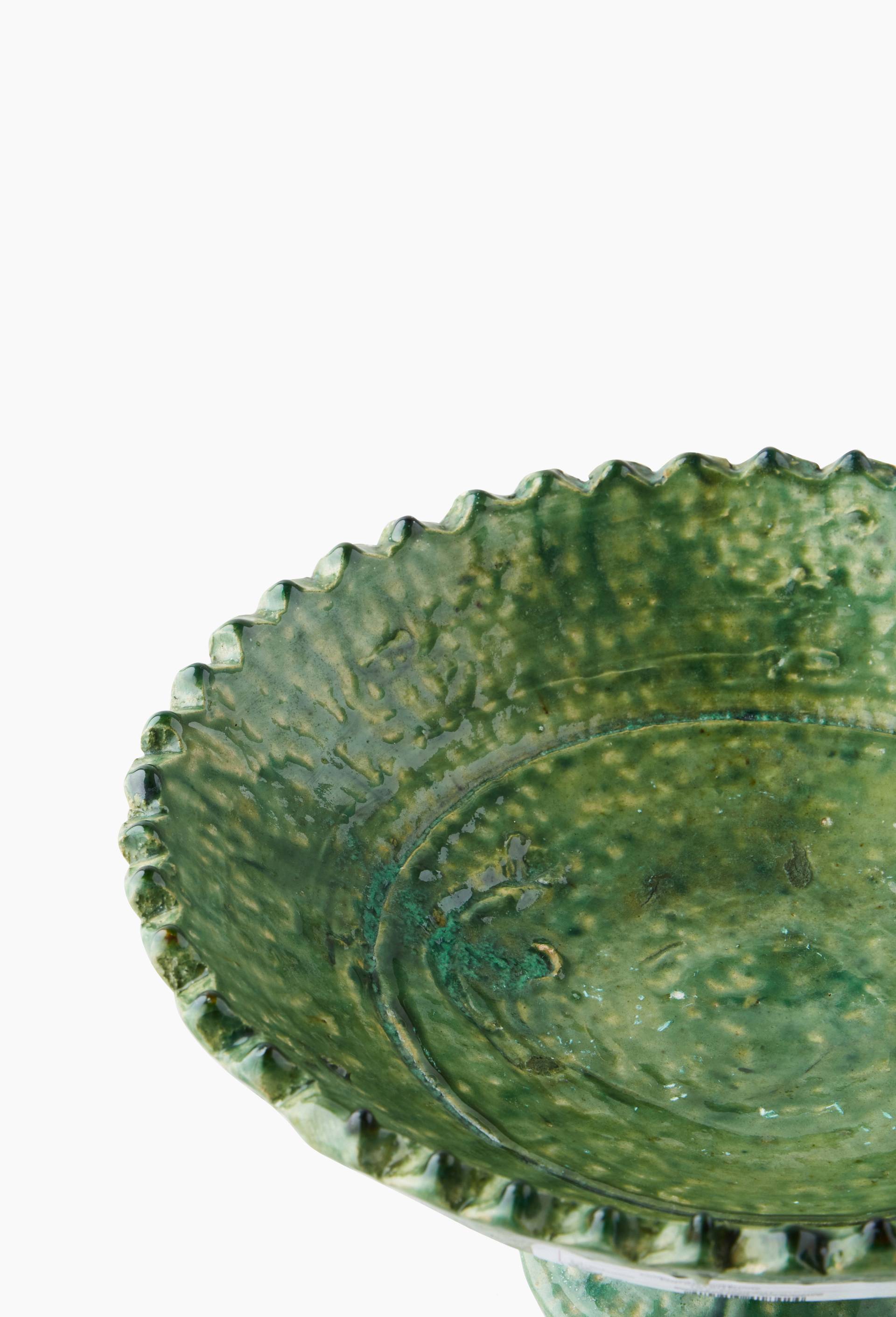 Coupelle tamegroute, D25cm, en terre cuite, Fabriquée au Maroc, Vert foncé, large image number 1
