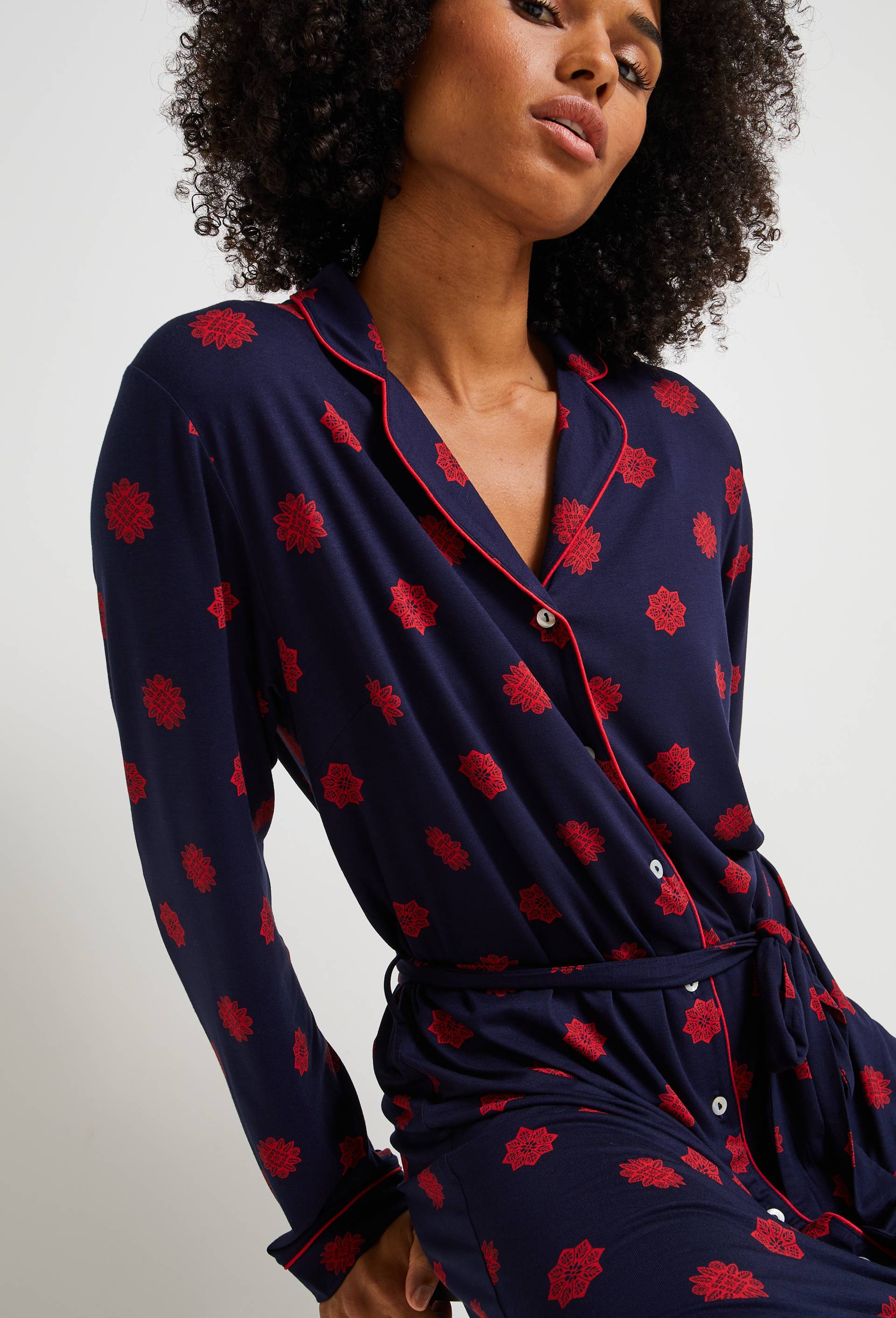 Chemise de nuit ceinturée imprimée, EcoVero, Rouge, large image number 0.0