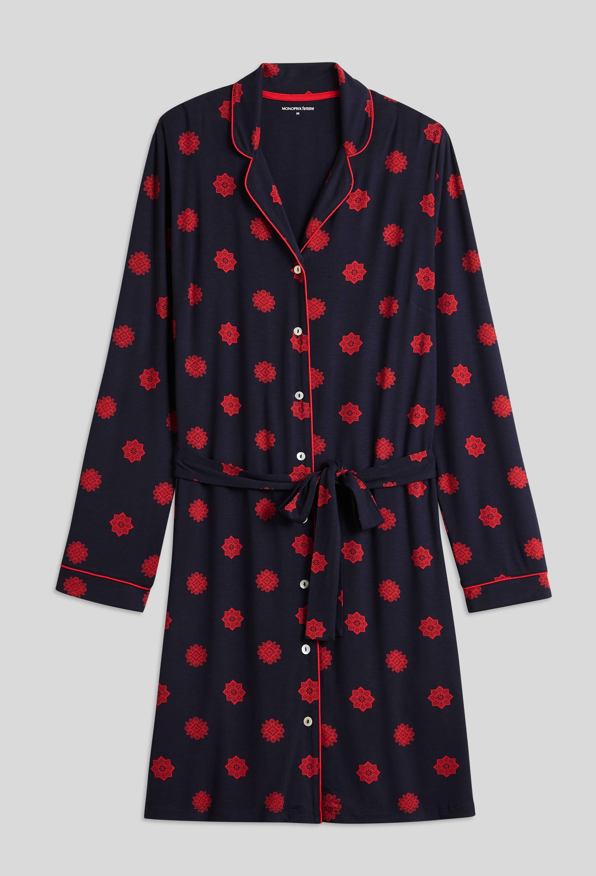 Chemise de nuit ceinturée imprimée, EcoVero, Rouge, large image number 2