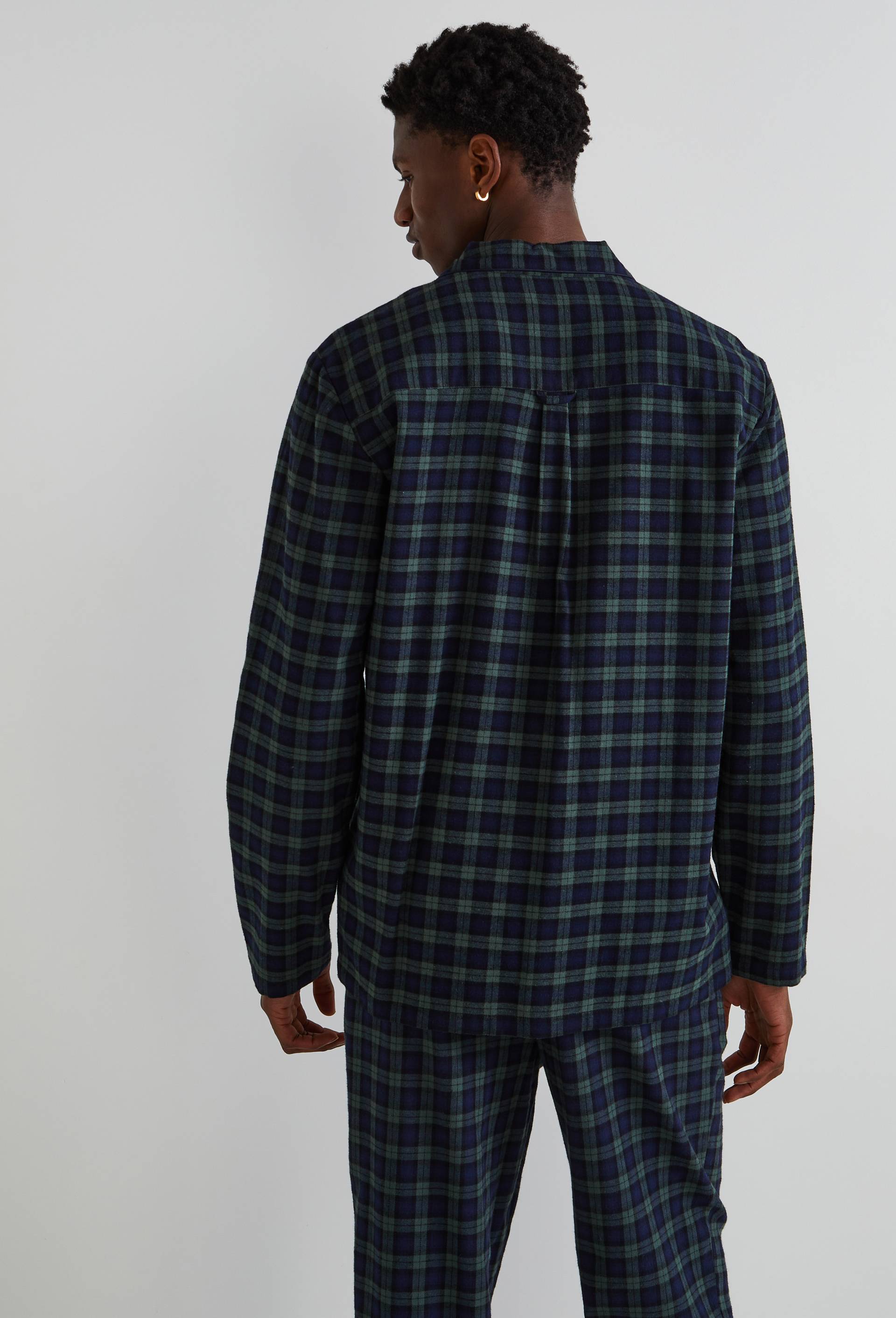Pyjama à carreaux manches longues et pantalon en flanelle, Bio, Bleu foncé, large image number 1