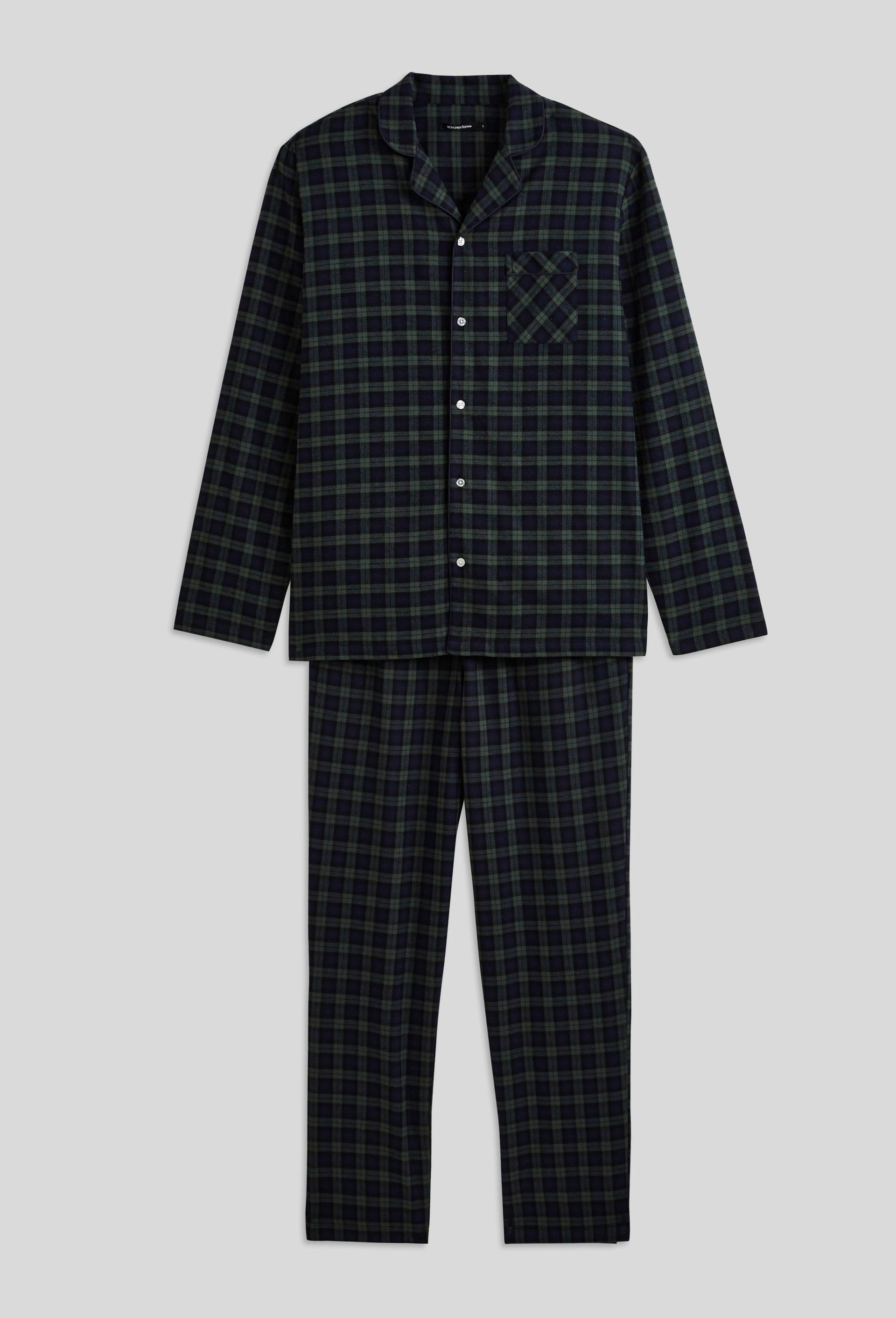 Pyjama à carreaux manches longues et pantalon en flanelle, Bio, Bleu foncé, large image number 2