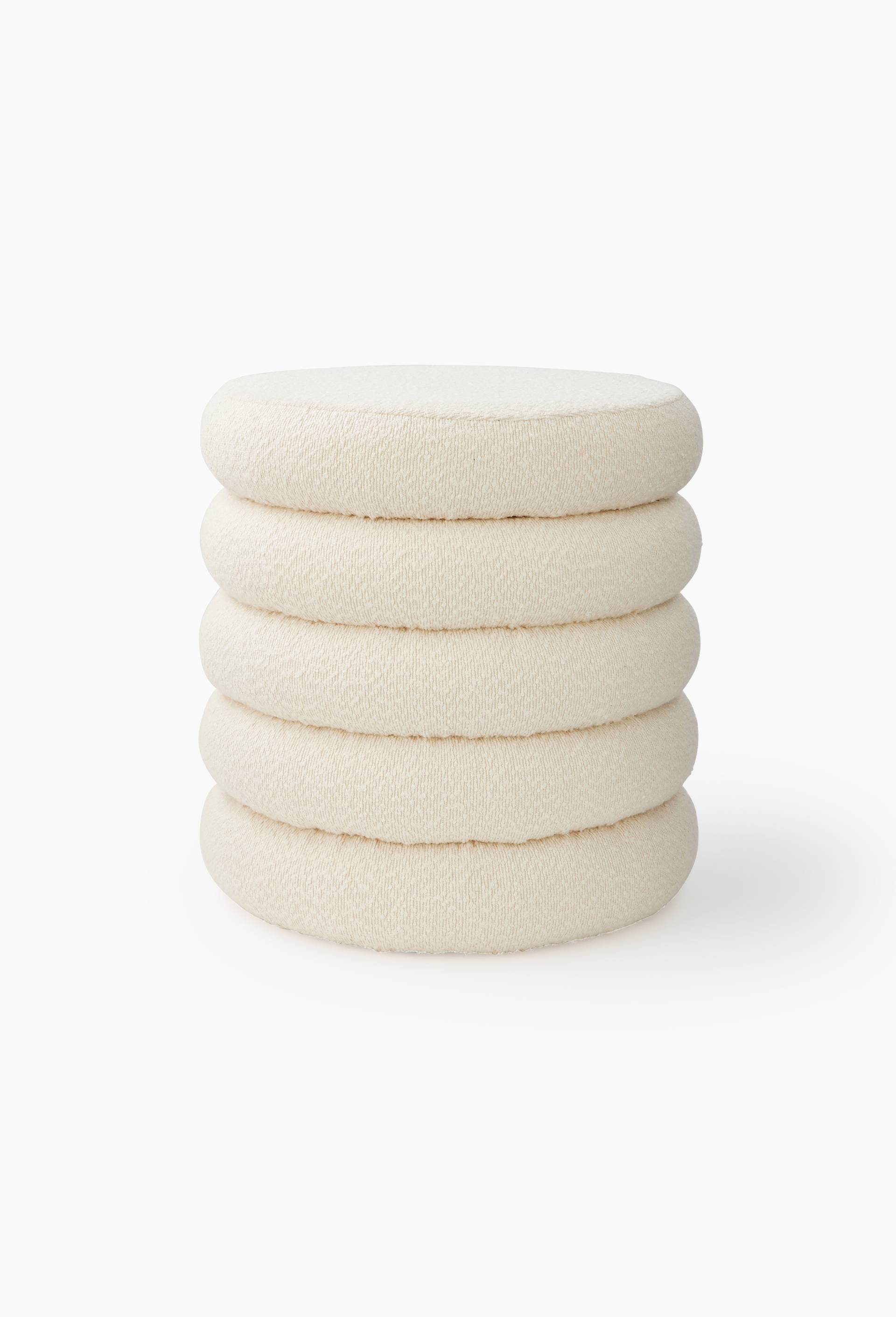 Pouf coffre effet gratté, D42xH41cm, en polyester, Blanc, large image number 0.0