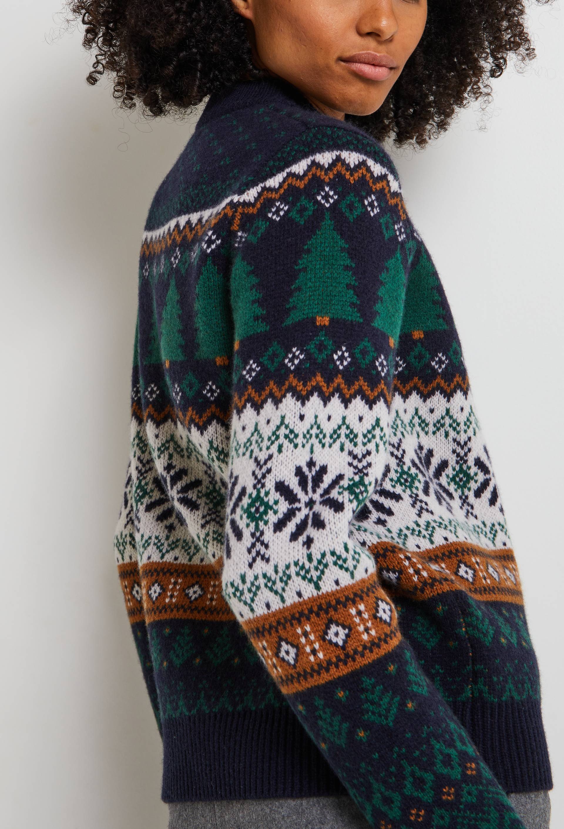 Pull jacquard fantaisie en laine;, Bleu foncé, large image number 1.0