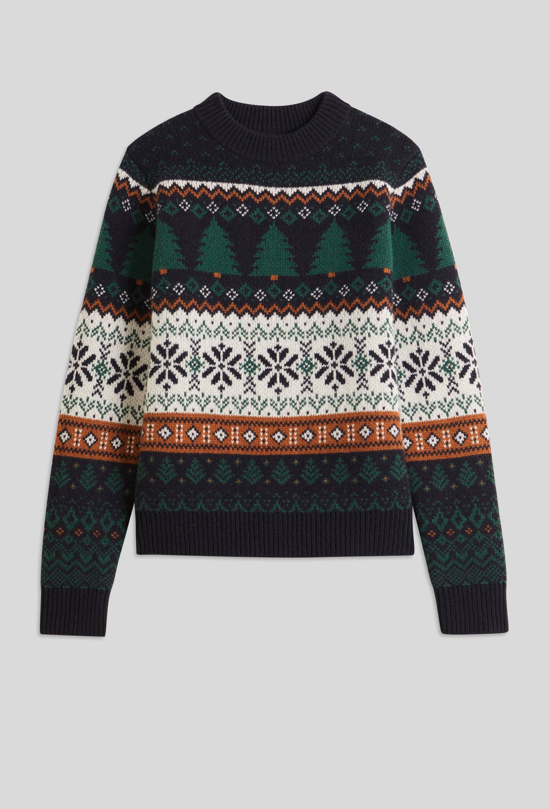 Pull jacquard fantaisie en laine;, Bleu foncé, large image number 2