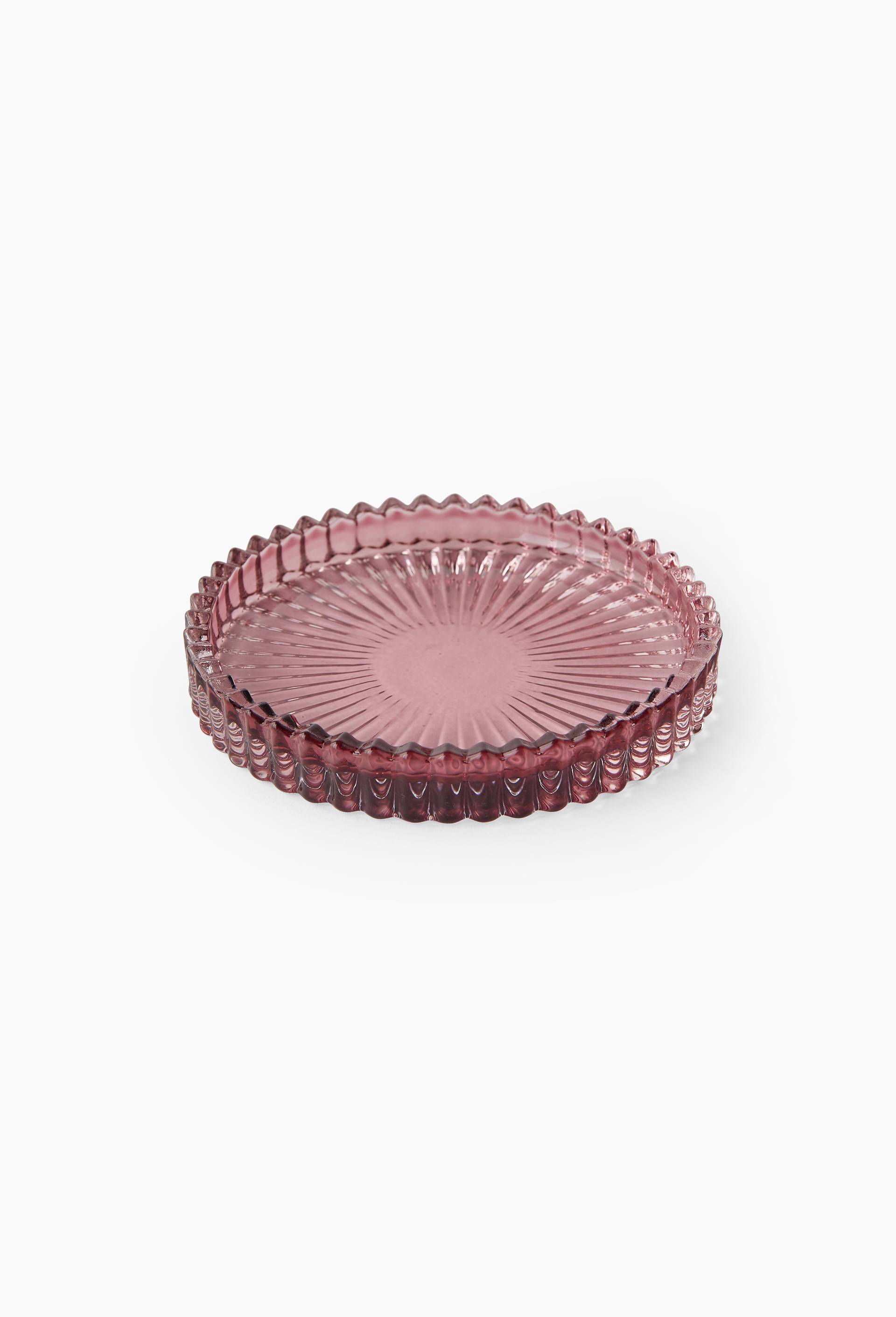 Dessous de bougie strié, 10x1.5cm, en verre, Rose clair, large image number 0