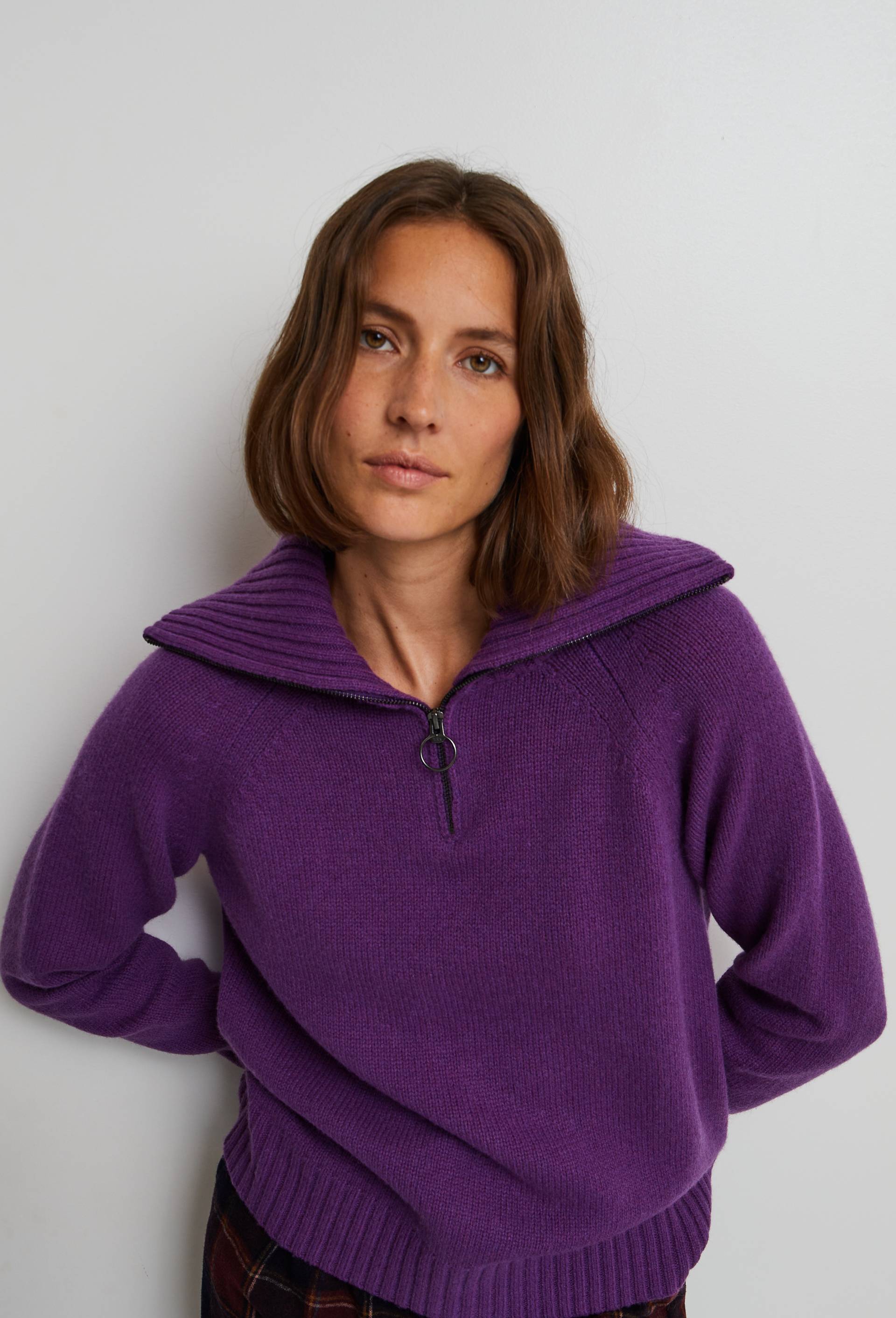 Pull col zippé contenant de la laine, Violet, large image number 0.0