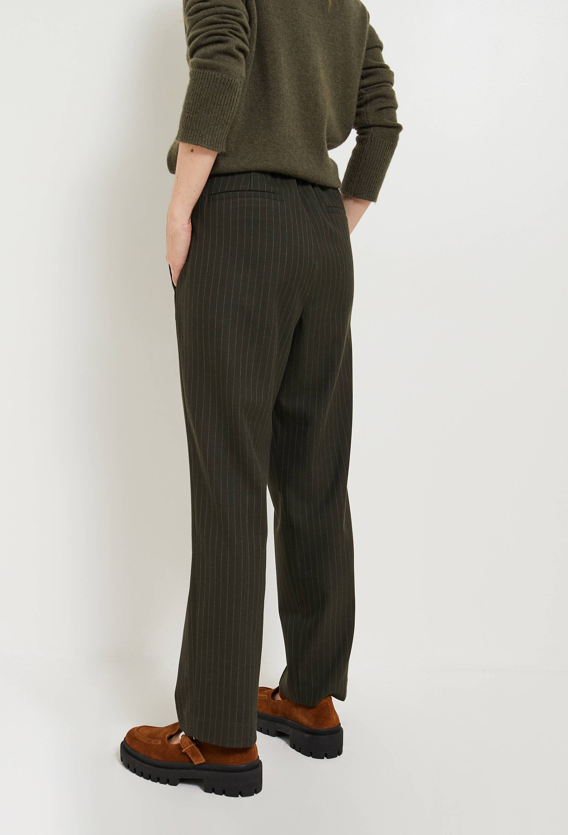 Pantalon rayé taille élastiquée, certifié OEKO-TEX, Beige foncé, large image number 1