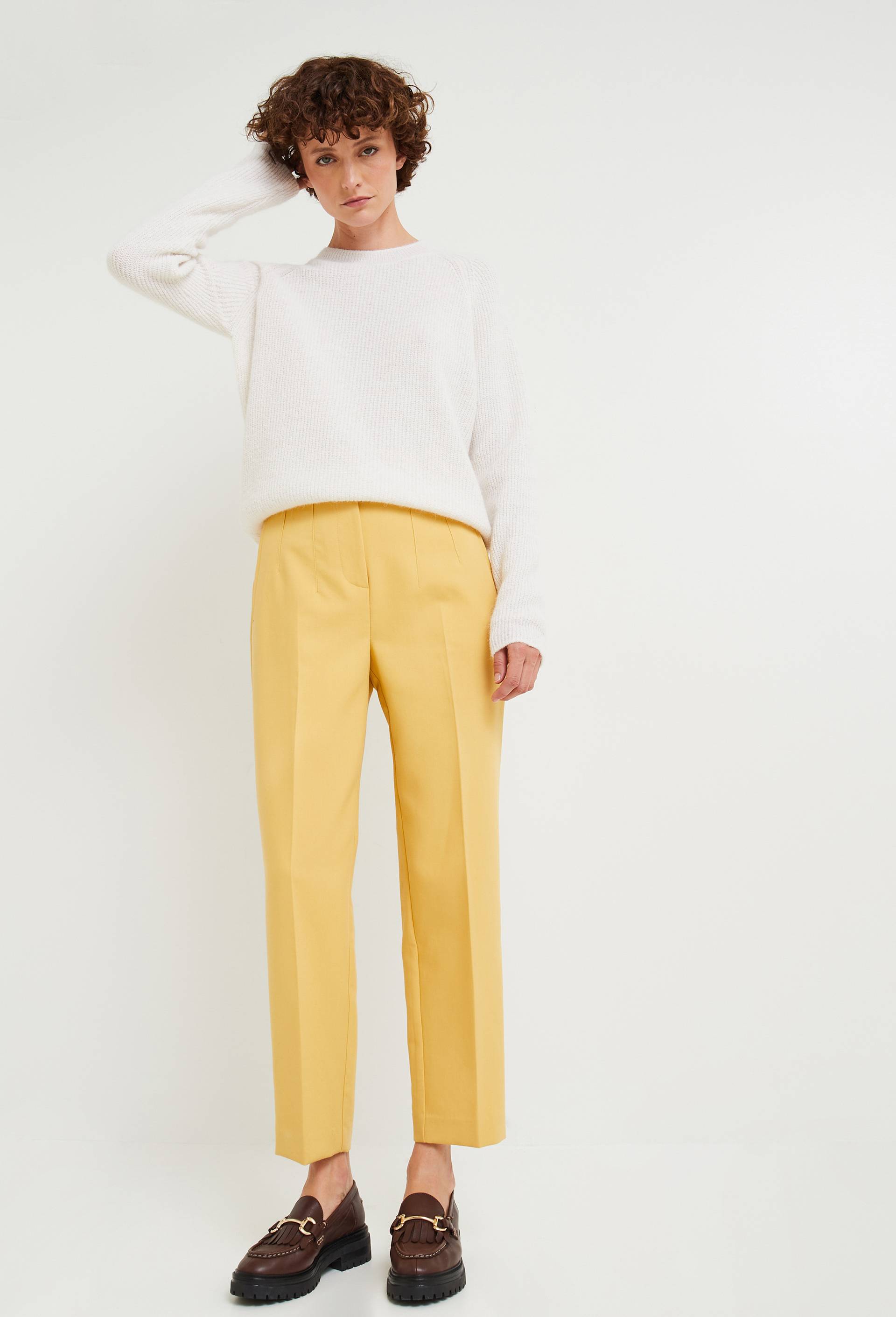 Pantalon droit taille haute, certifié Oeko-Tex, Jaune clair, large image number 0.0