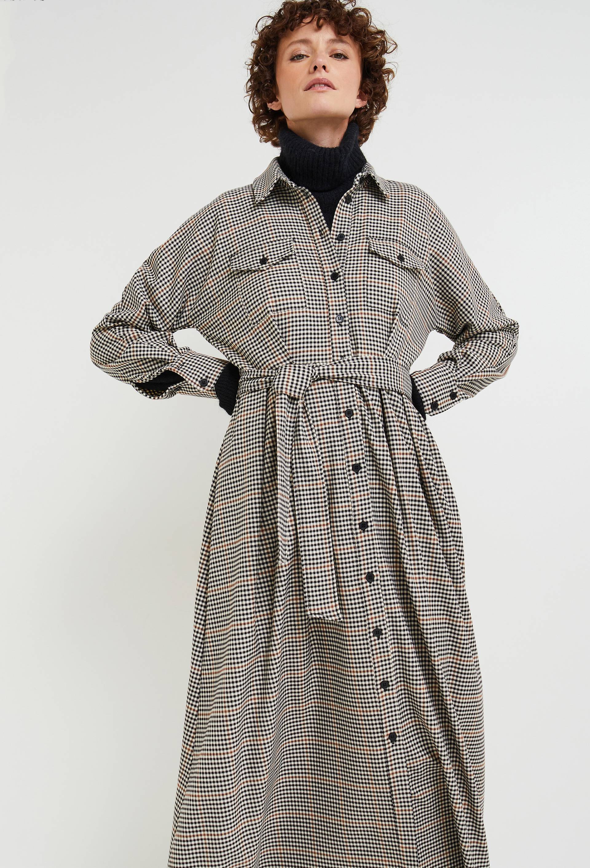 Robe col chemise à carreaux, certifié Oeko-Tex, Brun, large image number 0.0