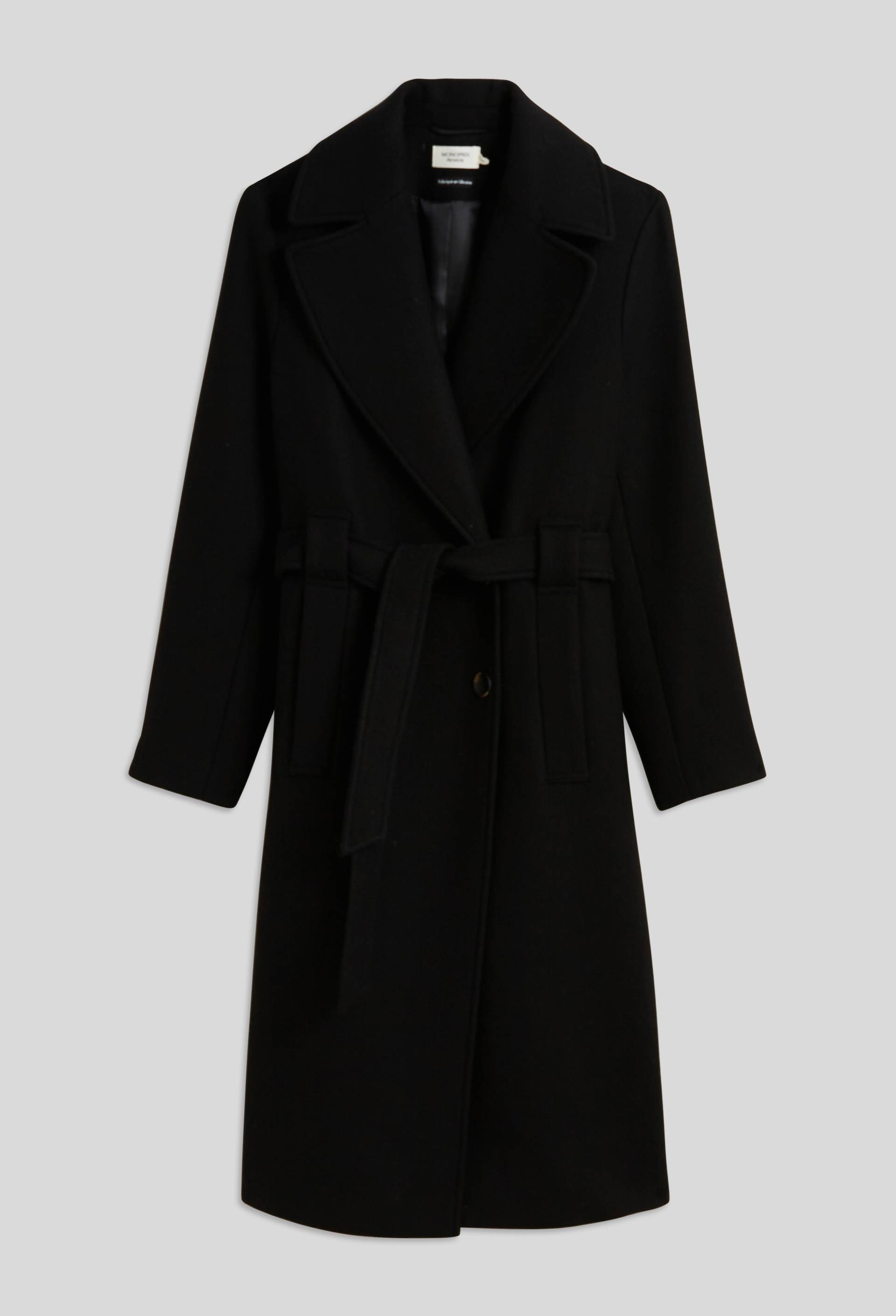 Manteau long ceintur&eacute; contenant de la laine, Noir, large image number 2