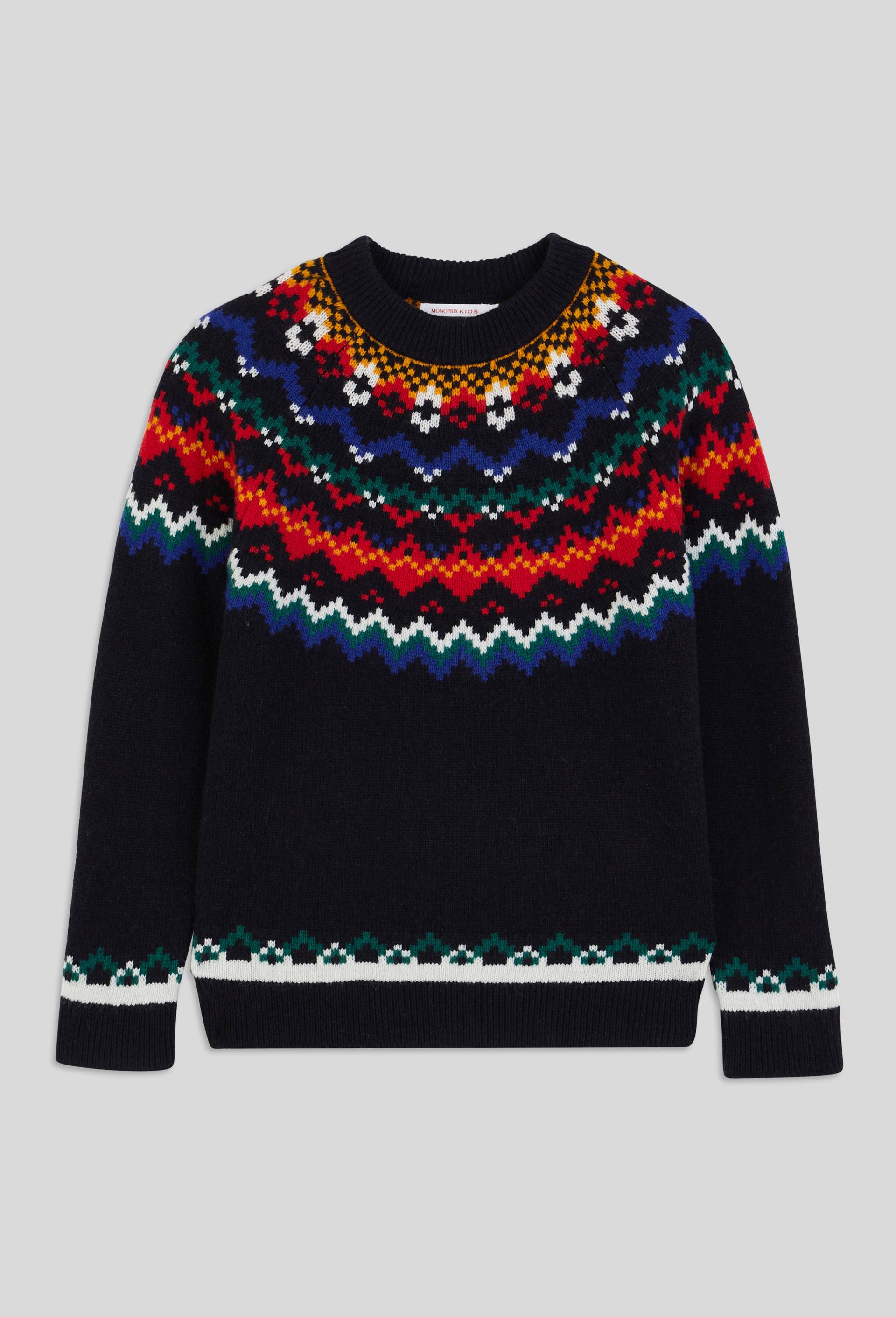 Pull jacquard contenant de la laine, certifié OEKO-TEX, Bleu foncé, large image number 1