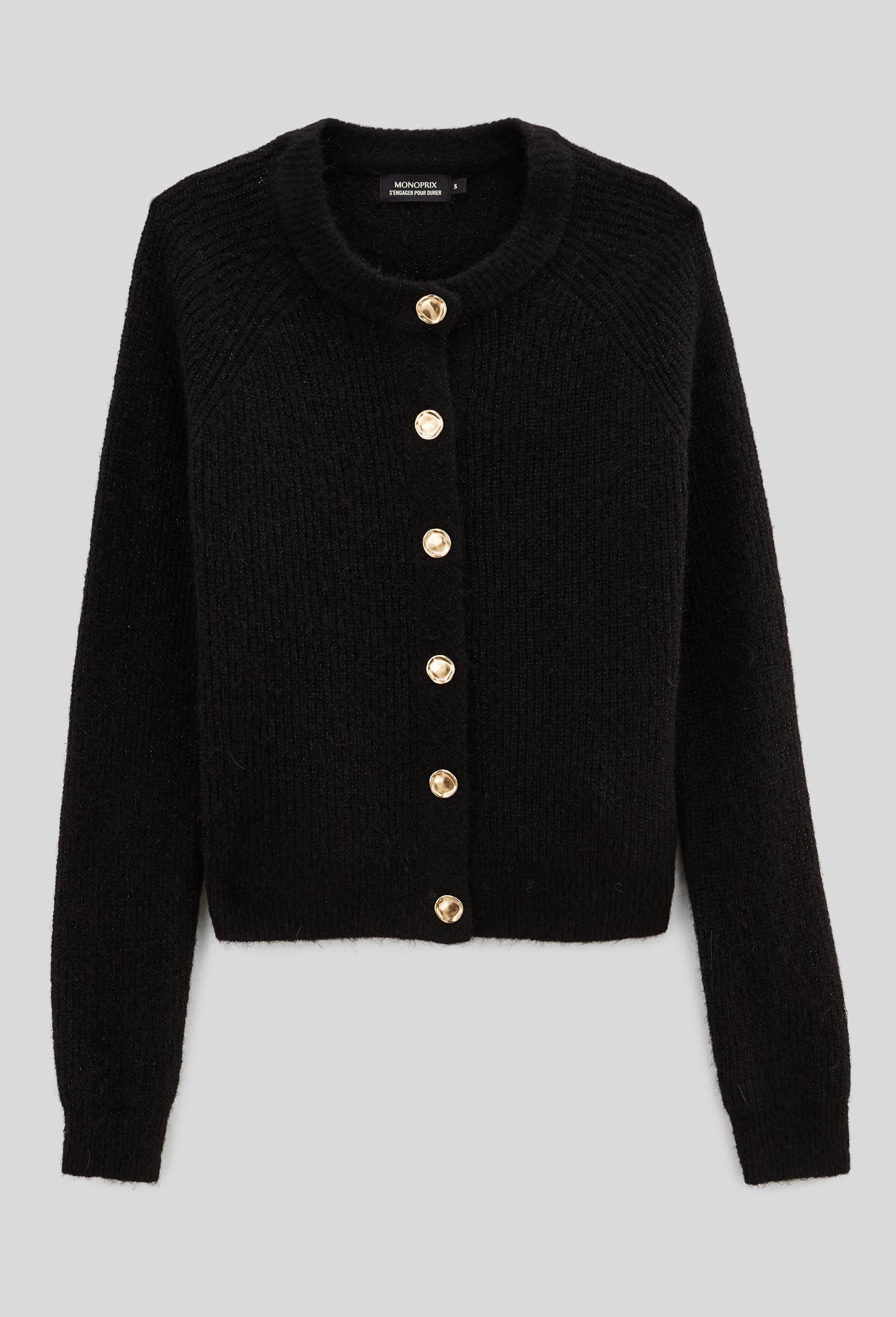 Cardigan boutonné contenant de l'alpaga et des fils métallisés, Noir, large image number 2