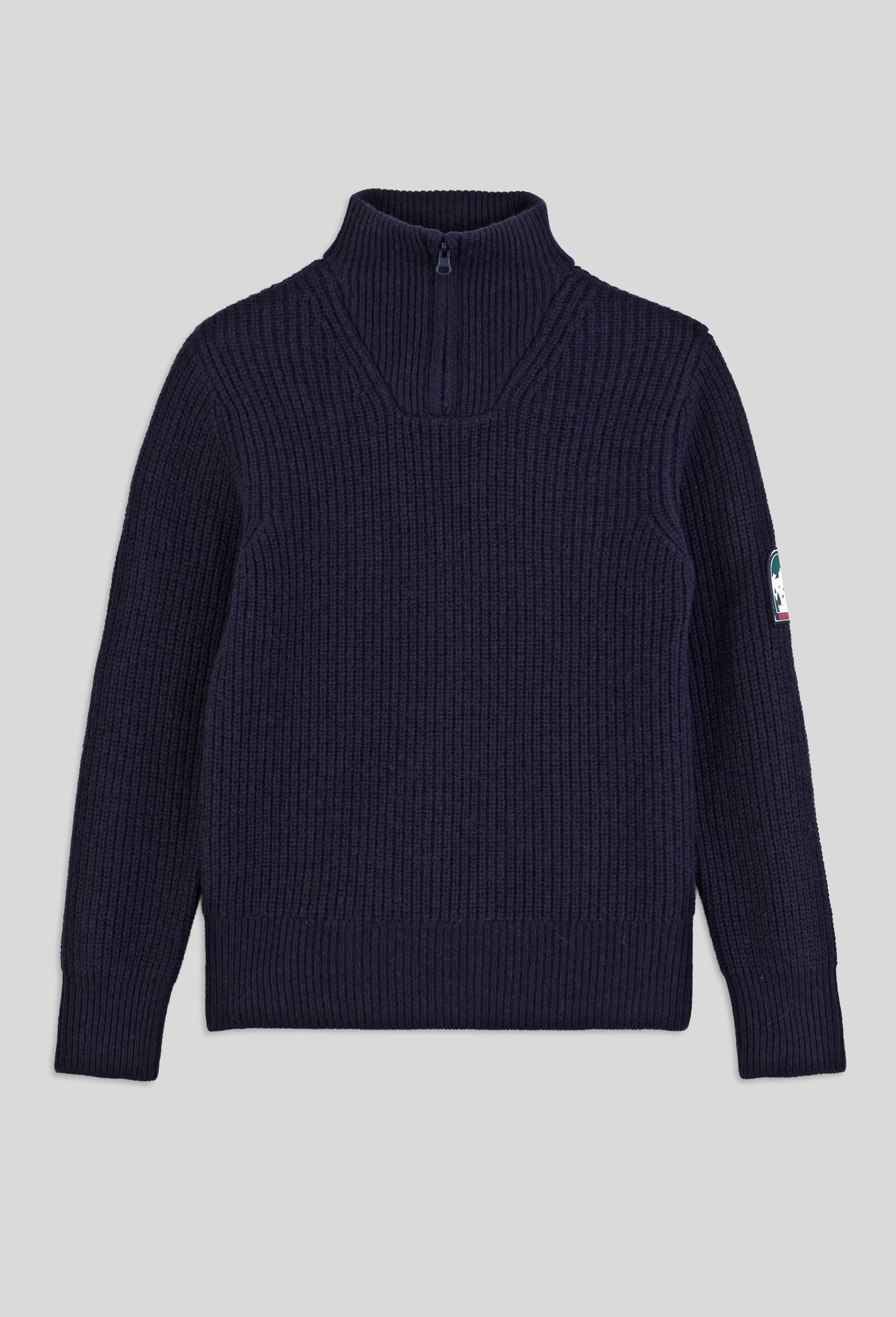 Pull uni col camionneur en laine, OEKO-TEX, Bleu foncé, large image number 2.0