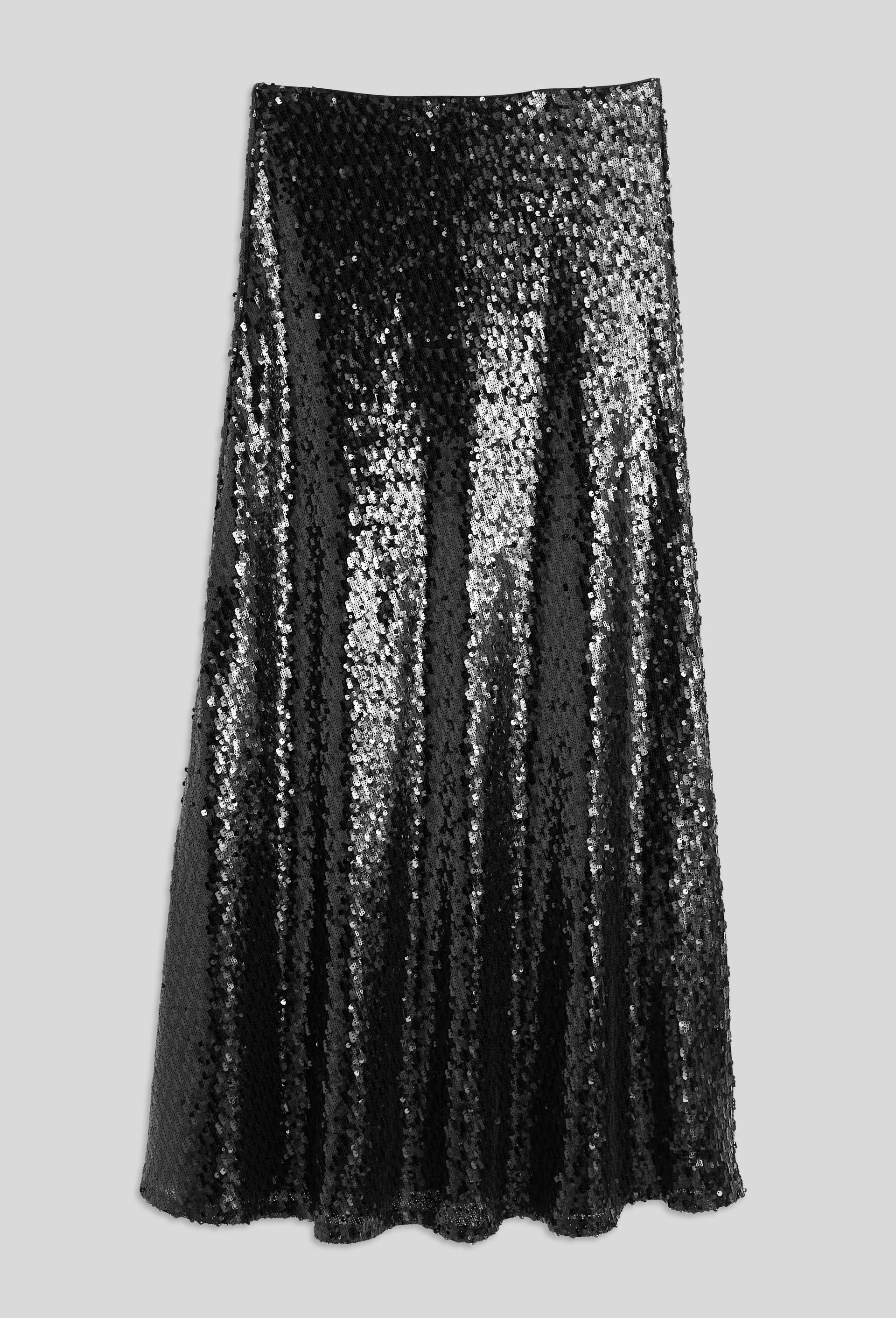 Jupe longue &agrave; sequins, contenant du polyester recycl&eacute;, Noir, large image number 1
