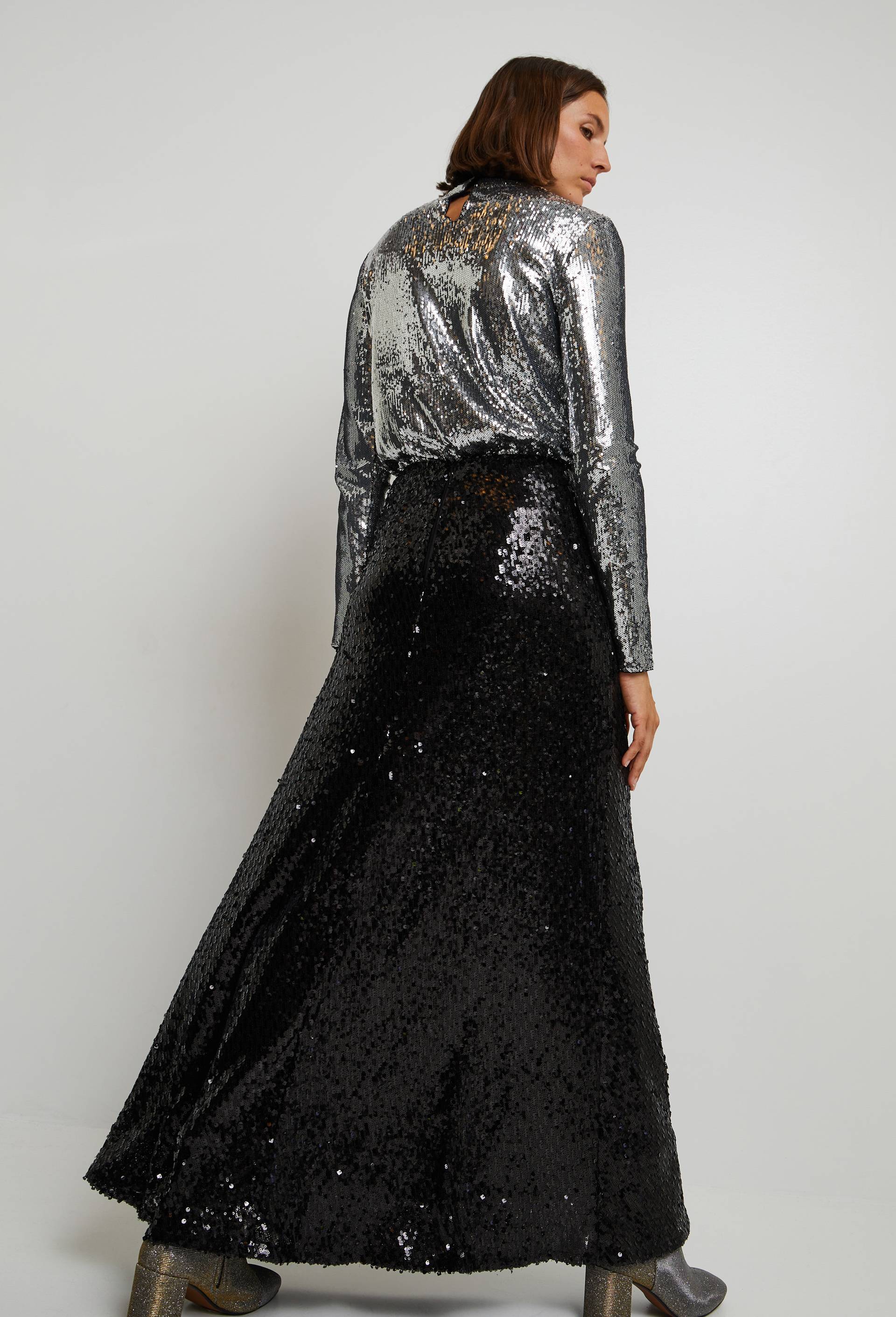Jupe longue &agrave; sequins, contenant du polyester recycl&eacute;, Noir, large image number 2