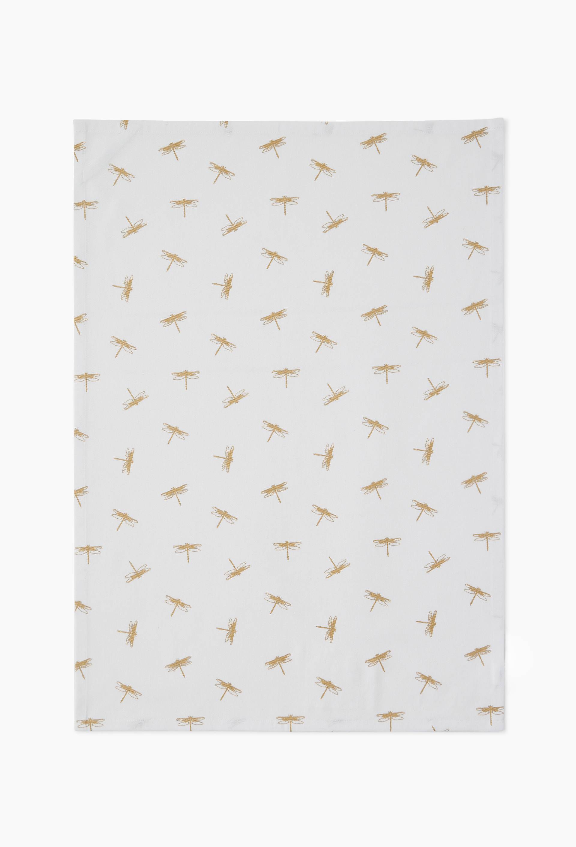 Torchon imprimé libellule en coton, 50x70cm, Or, large image number 0
