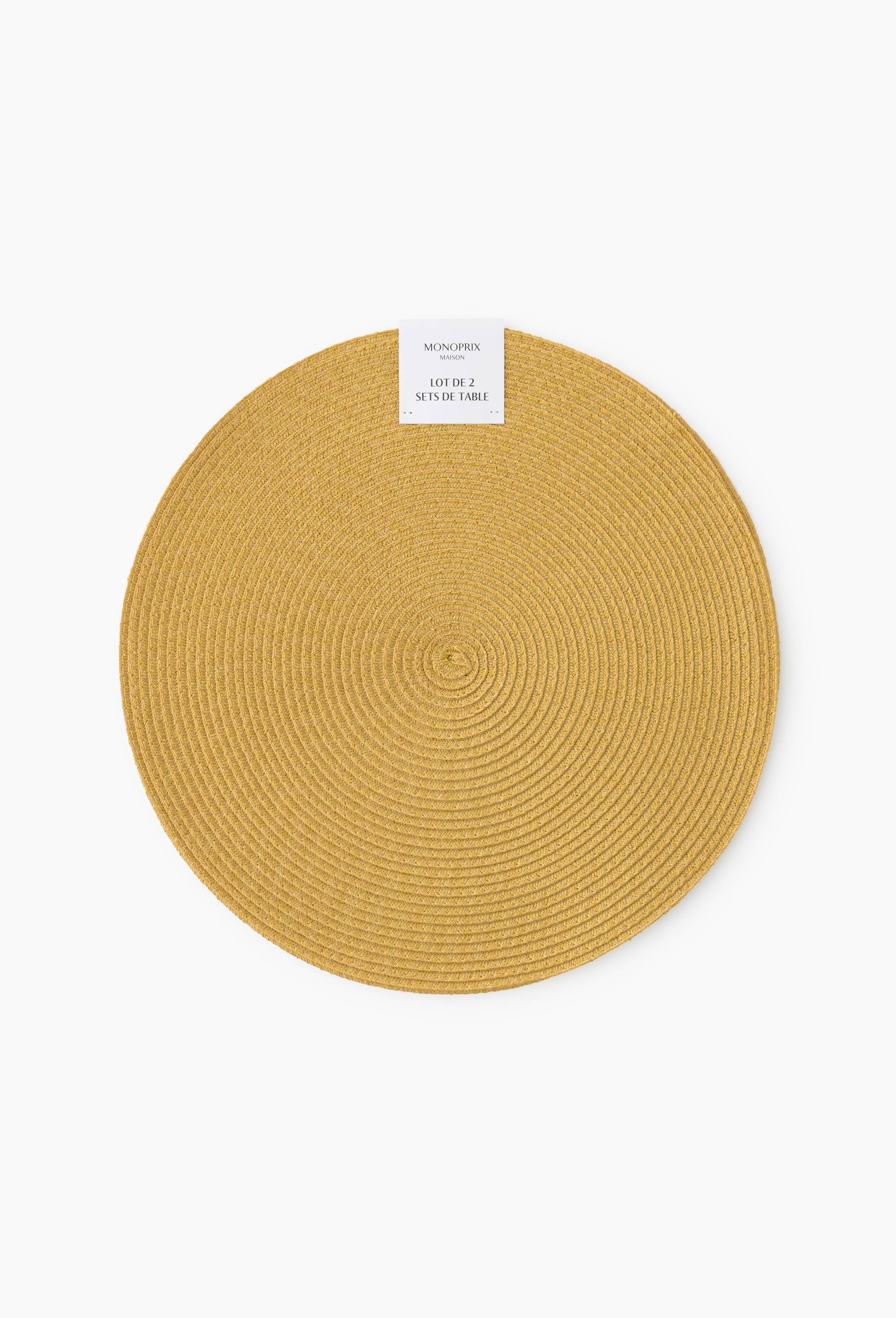 Lot de 2 sets de table rond dor&eacute;, diam&egrave;tre de 38cm, en plastique, Jaune, large image number 0