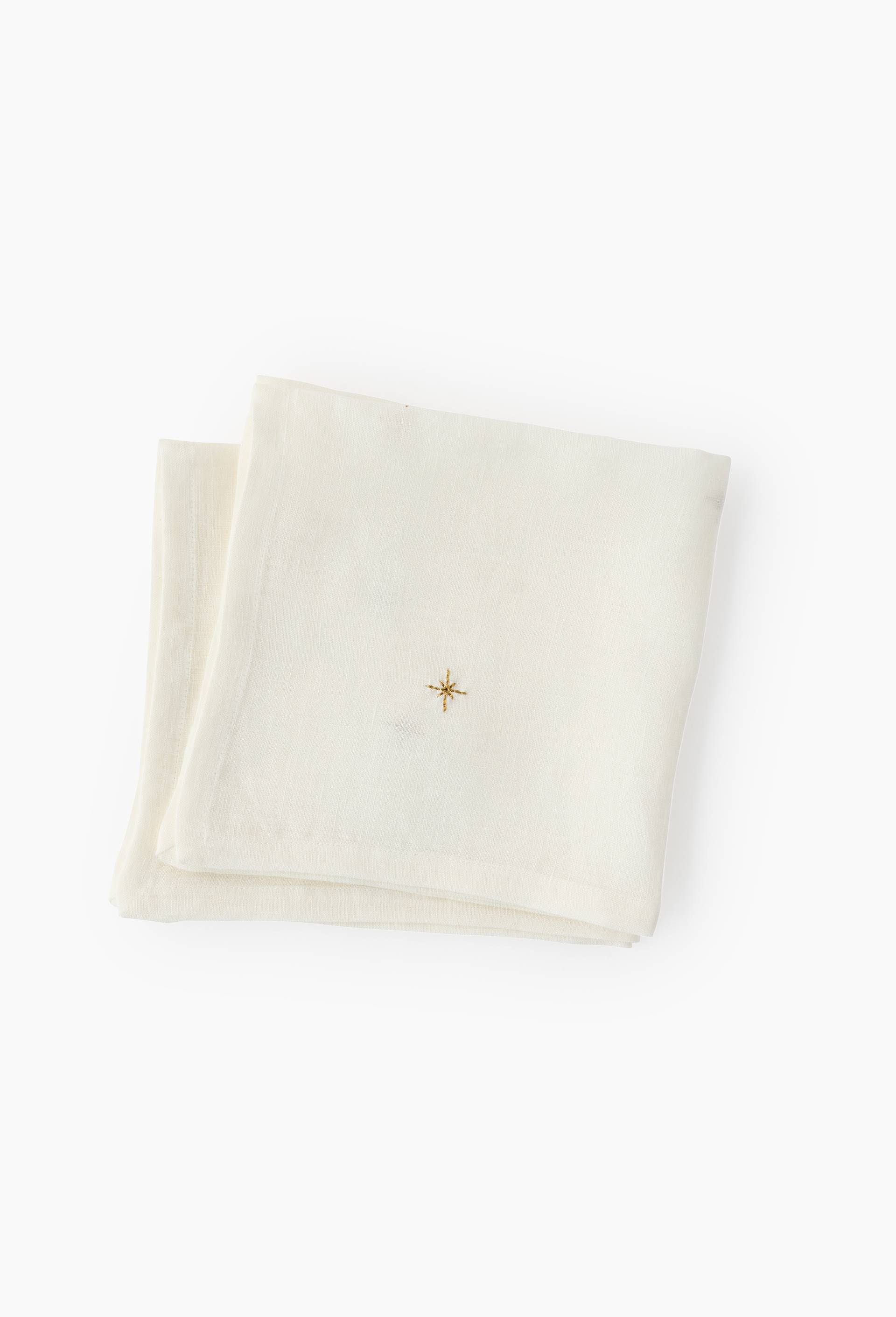 Lot de 2 serviettes en lin broderies &eacute;toiles, 40x40cm, 100% lin, Jaune, large image number 1