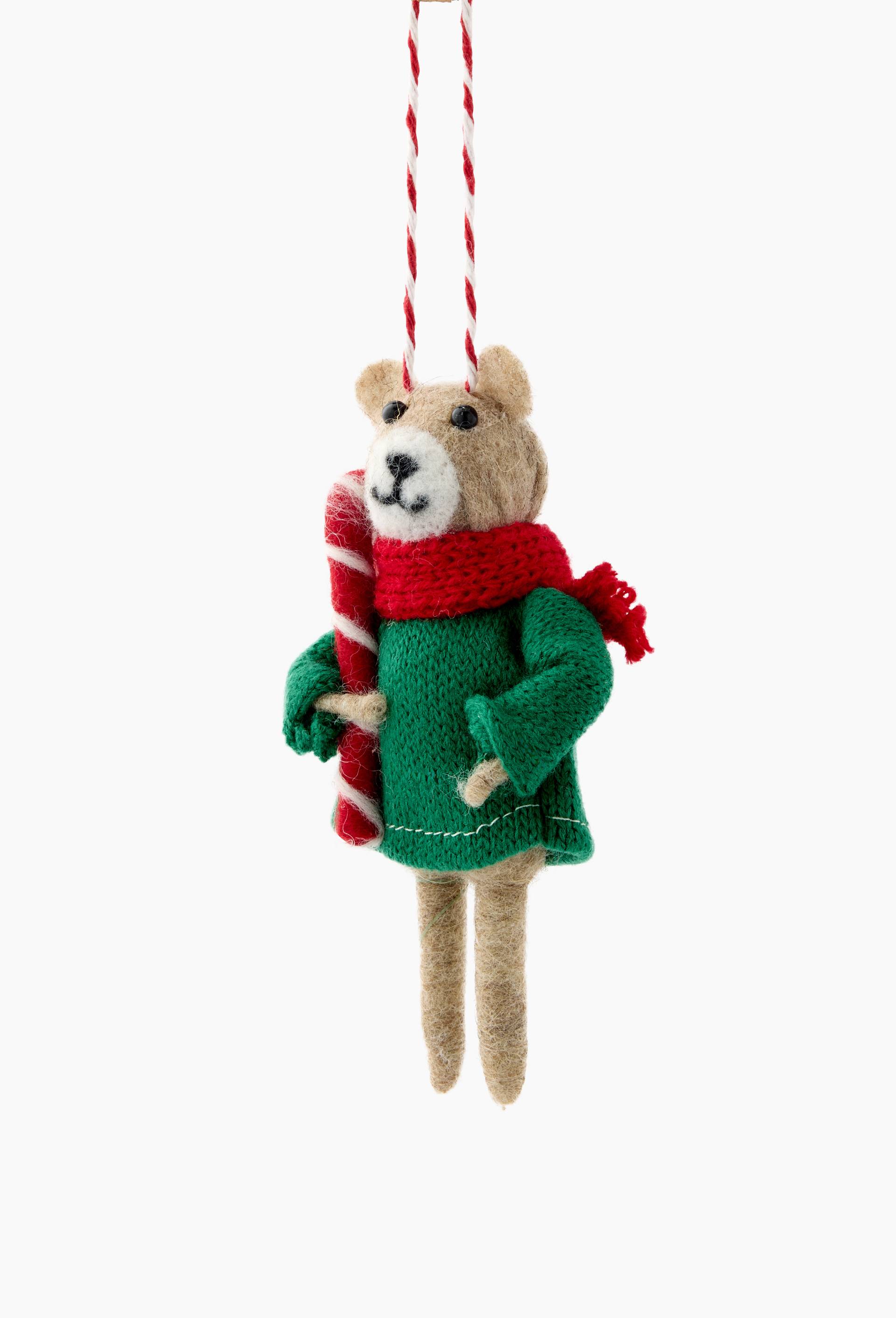 Ornement ours avec pull et sucre d'orge, H11cm, Multicolore, large image number 0