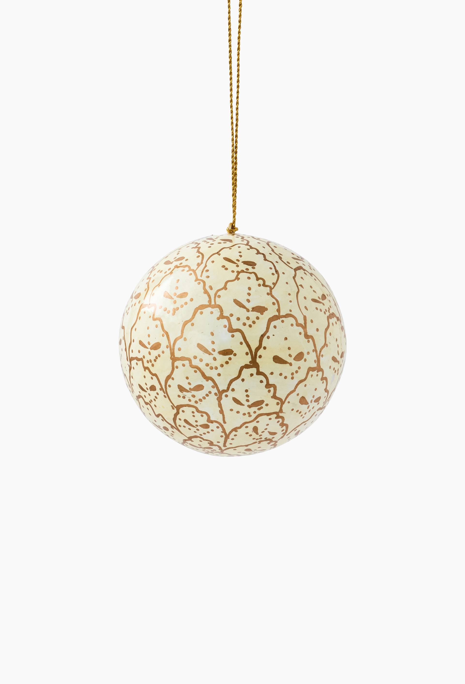 Boule peint main, 8cm, en papier recycl&eacute;, Blanc, large image number 1