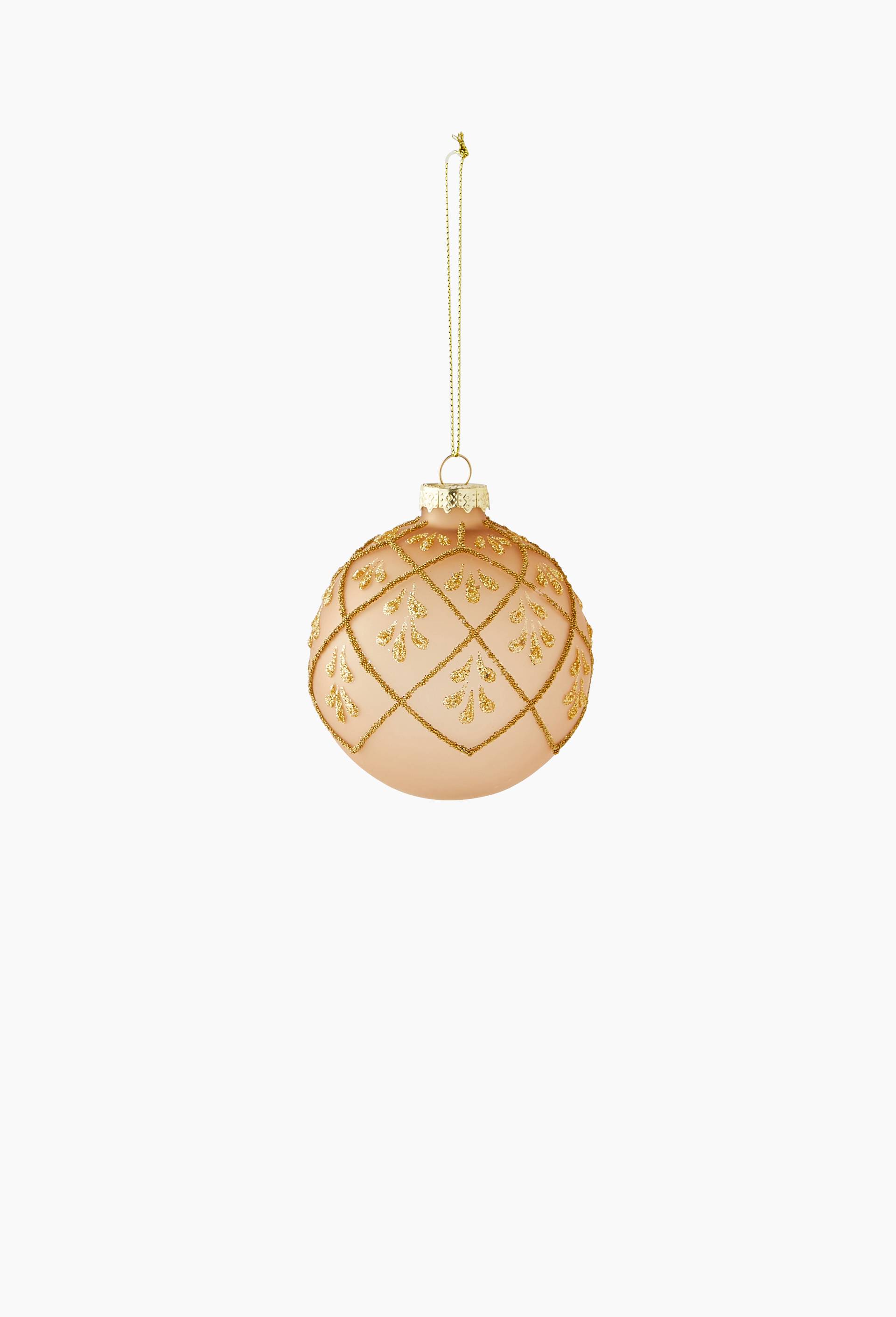 Boule en verre écaille avec feuillage pailleté, Rose clair, large image number 0