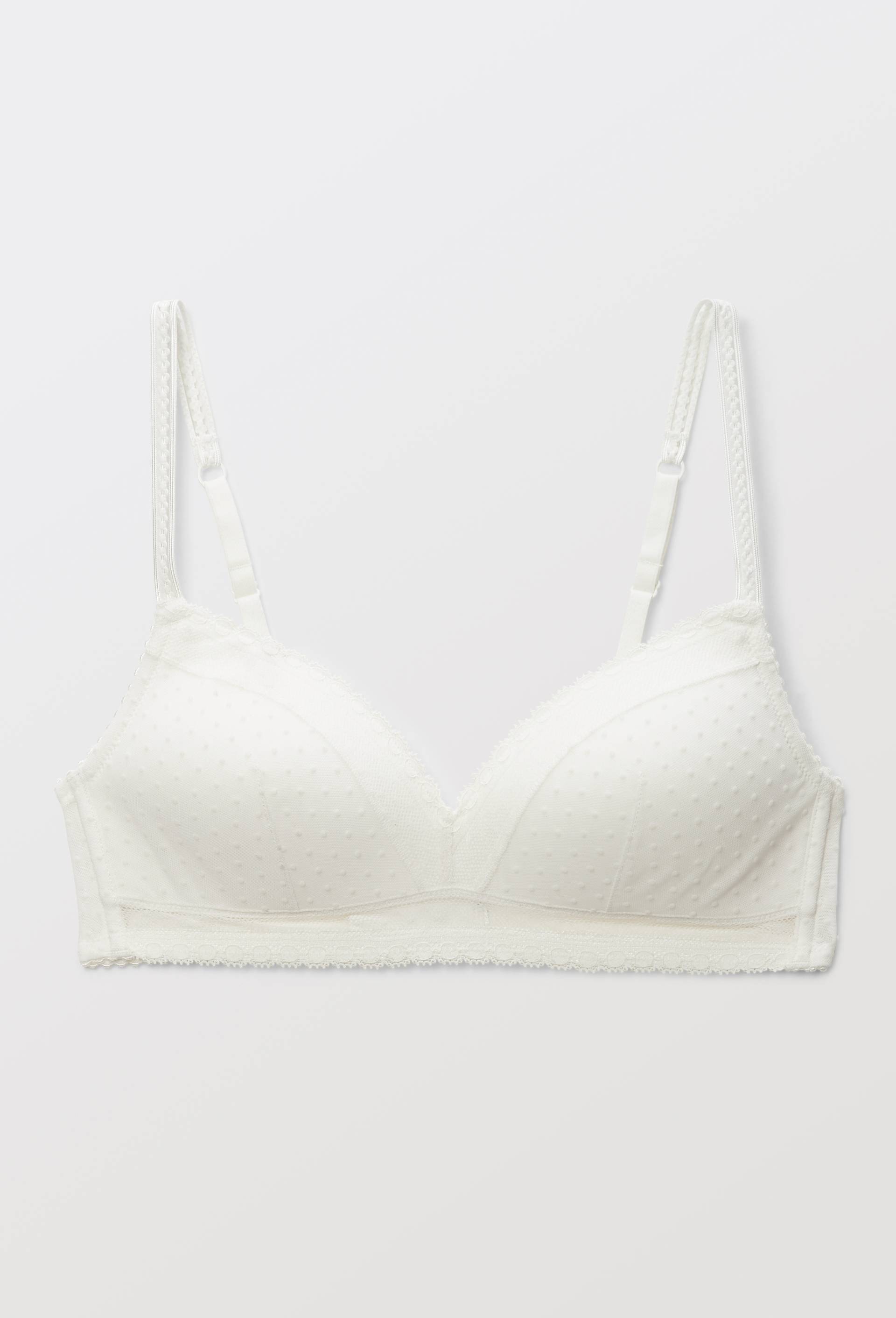 Soutien-gorge triangle padd&eacute; ADELE en tulle flock&eacute;, Ecru, large image number 2.0