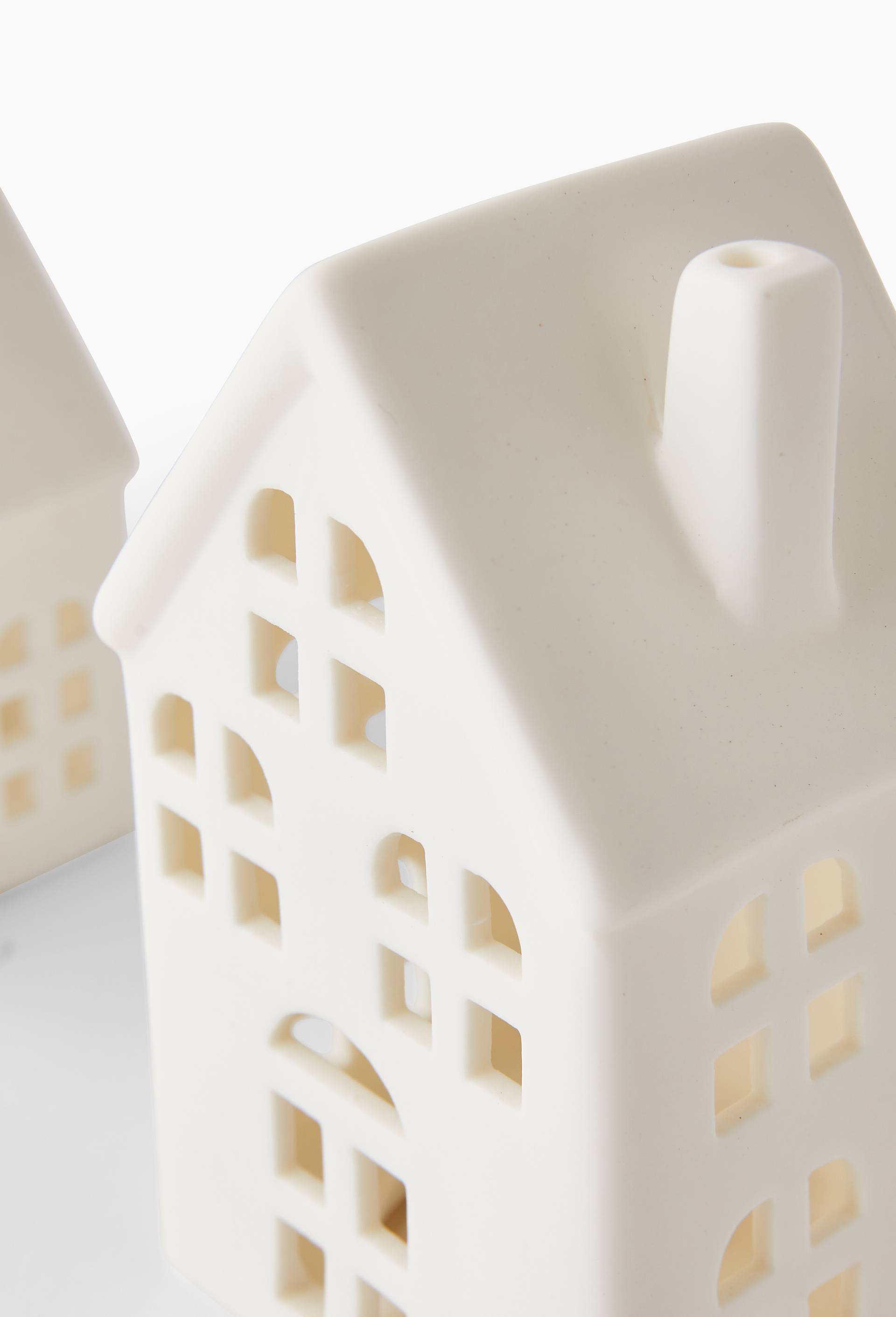 Lot de 2 maisons LED,  7,4x5,2x10,7cm, en c&eacute;ramique, Blanc, large image number 1