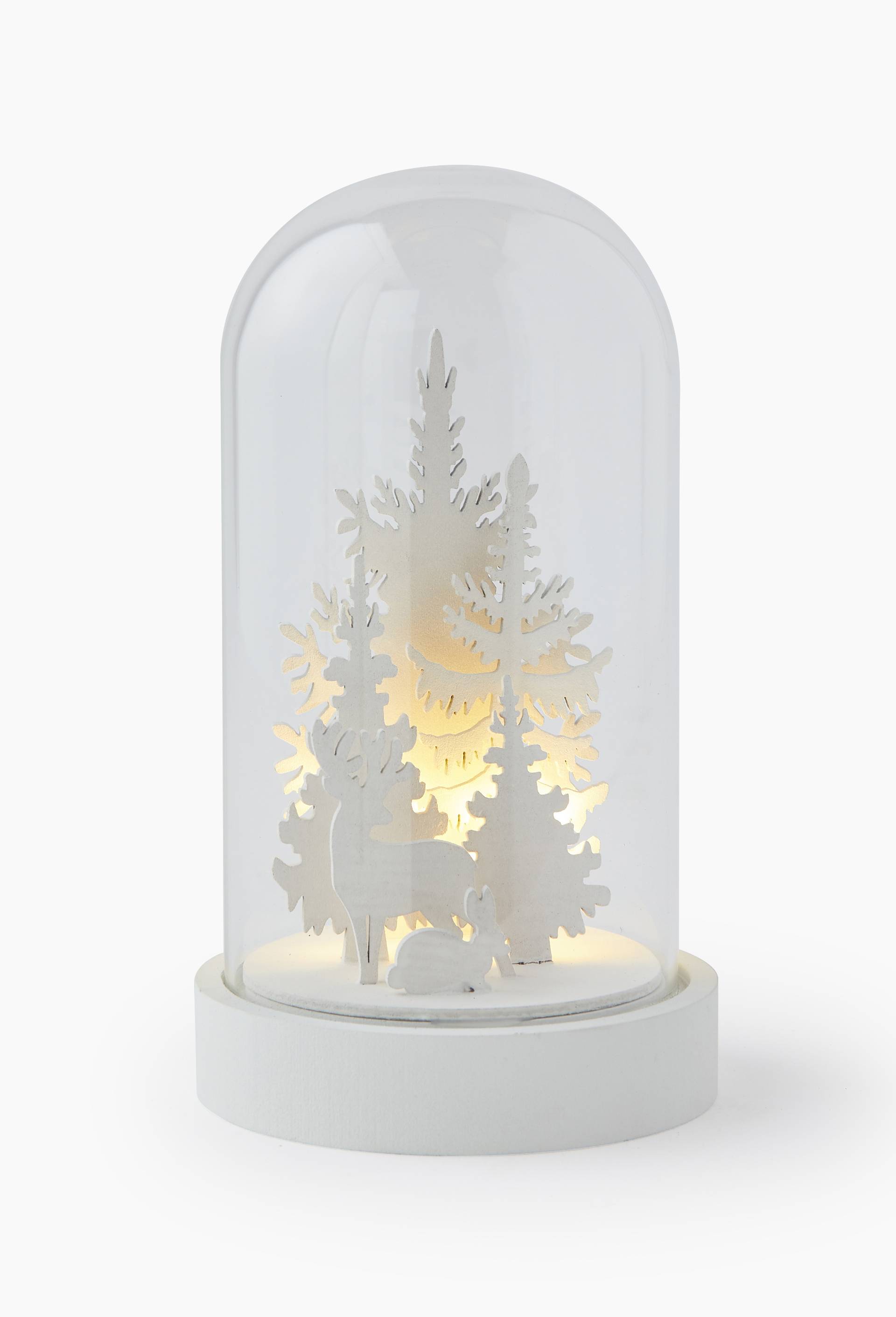 Cloche LED d&eacute;co, 11,5x11,5x20,5cm, en verre et bois, Ecru, large image number 1