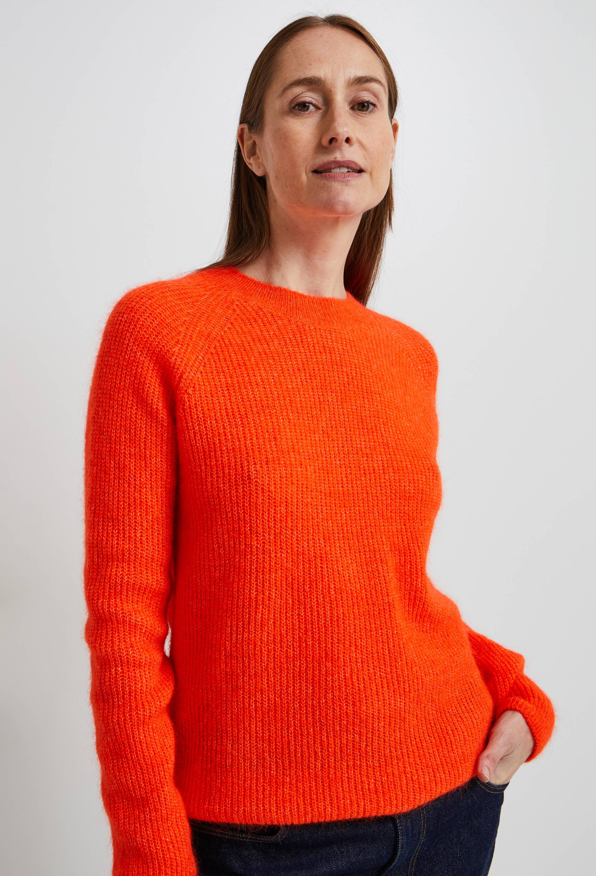 Pull en côte perlée contenant de l'alpaga, Orange, swatch image