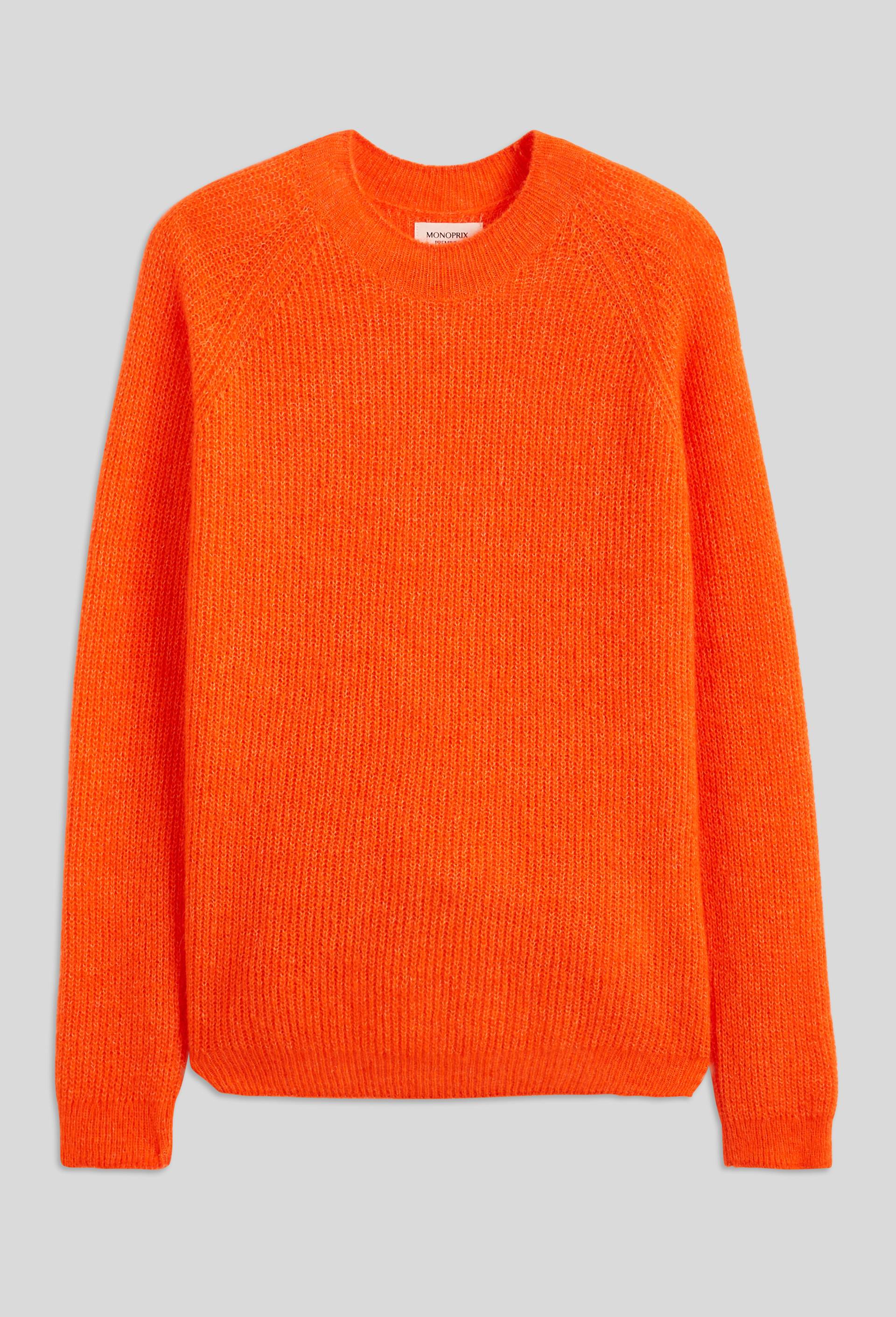 Pull en côte perlée contenant de l'alpaga, Orange, large image number 2.0