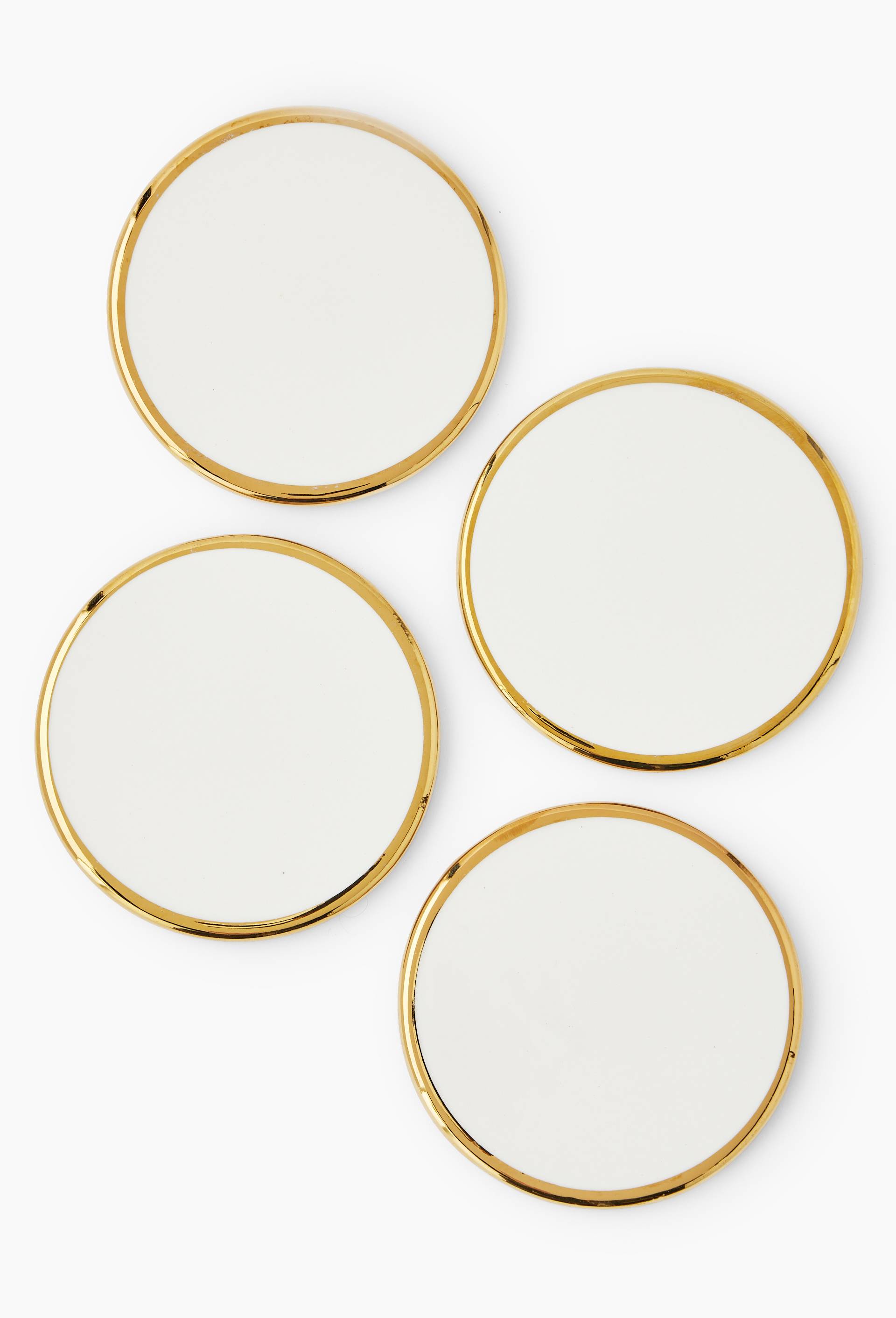 Lot de 4 dessous de verre finition liser&eacute; dor&eacute;, 10cm, Blanc, large image number 0