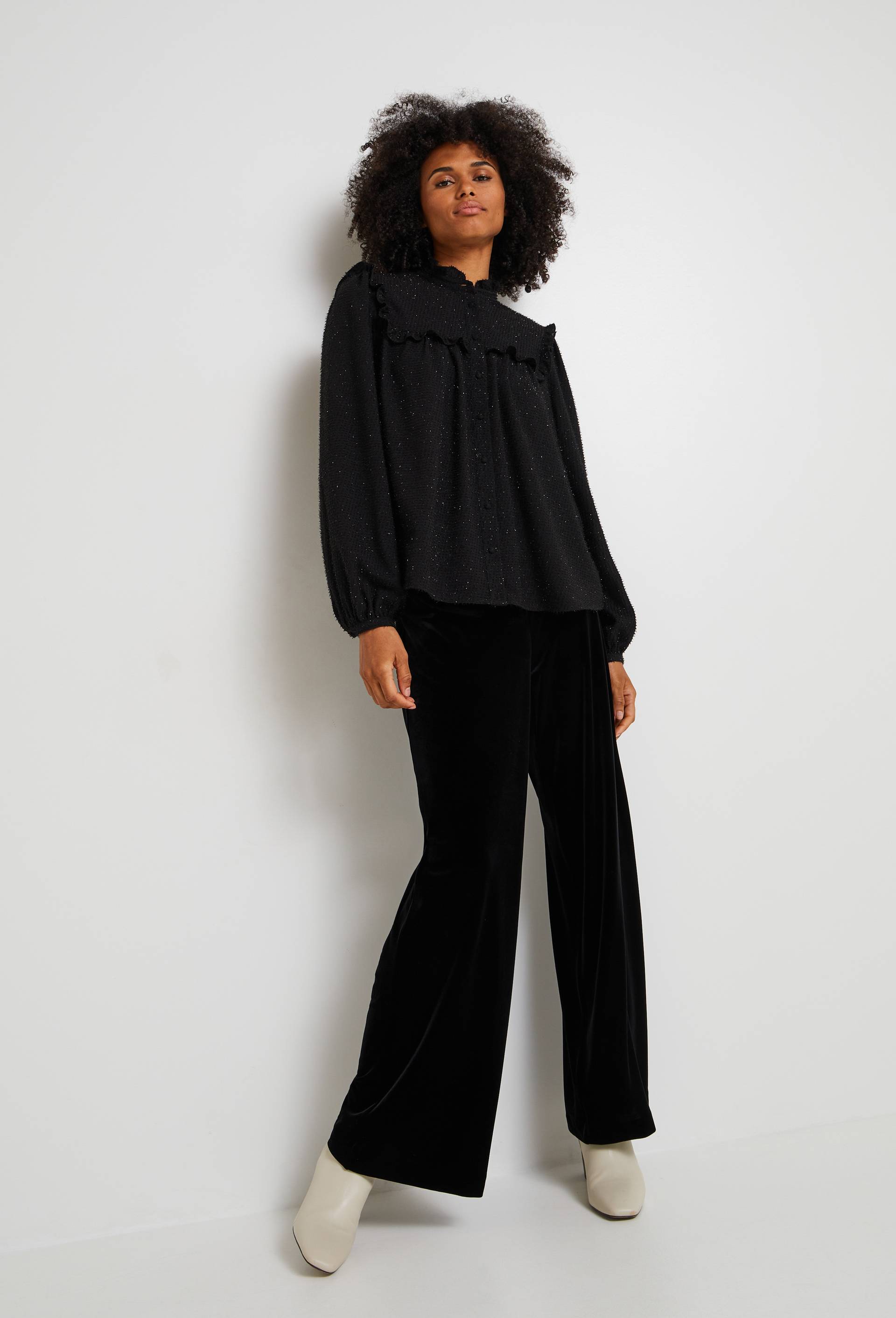 Pantalon large en velours, Noir, large image number 0
