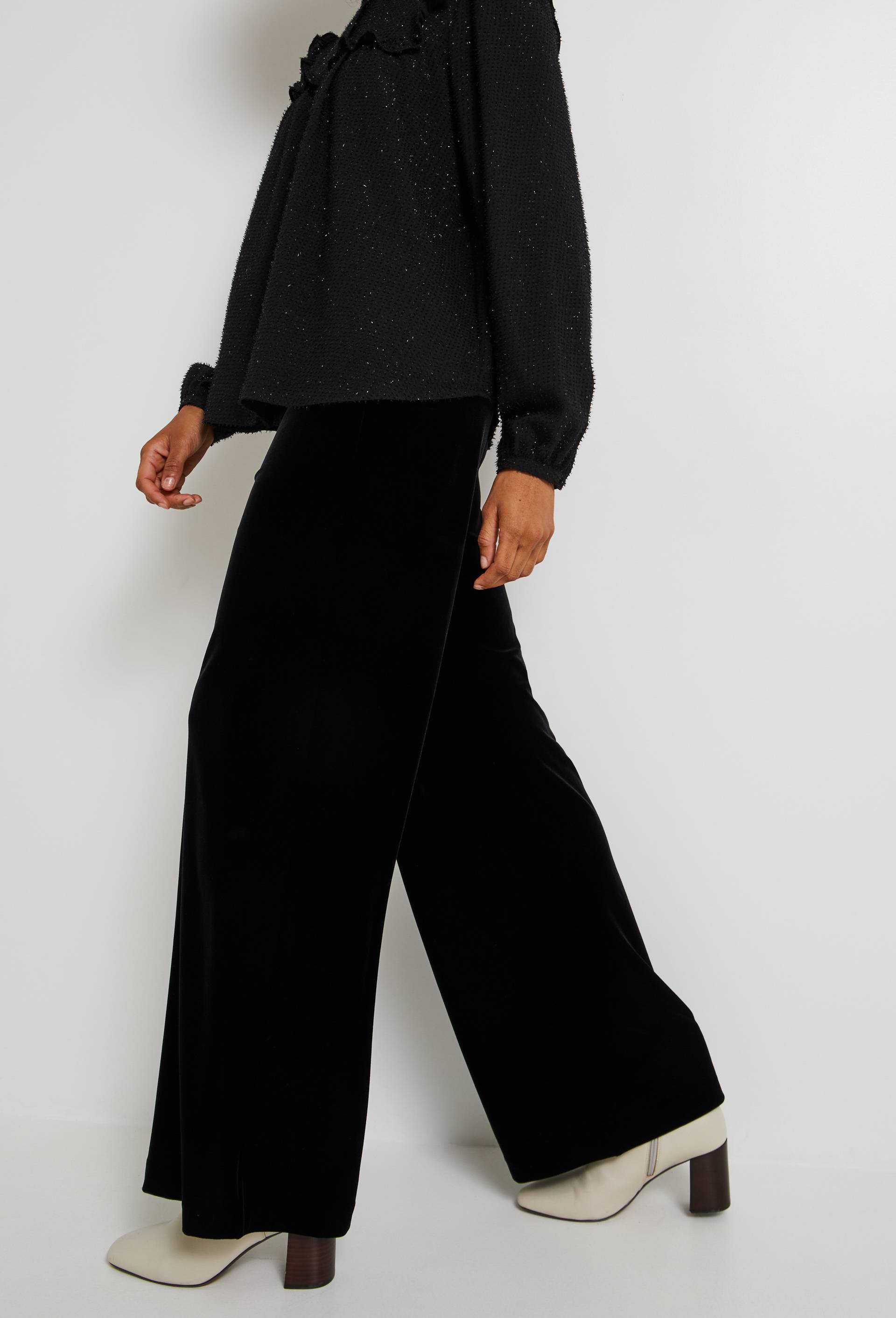 Pantalon large en velours, Noir, large image number 1
