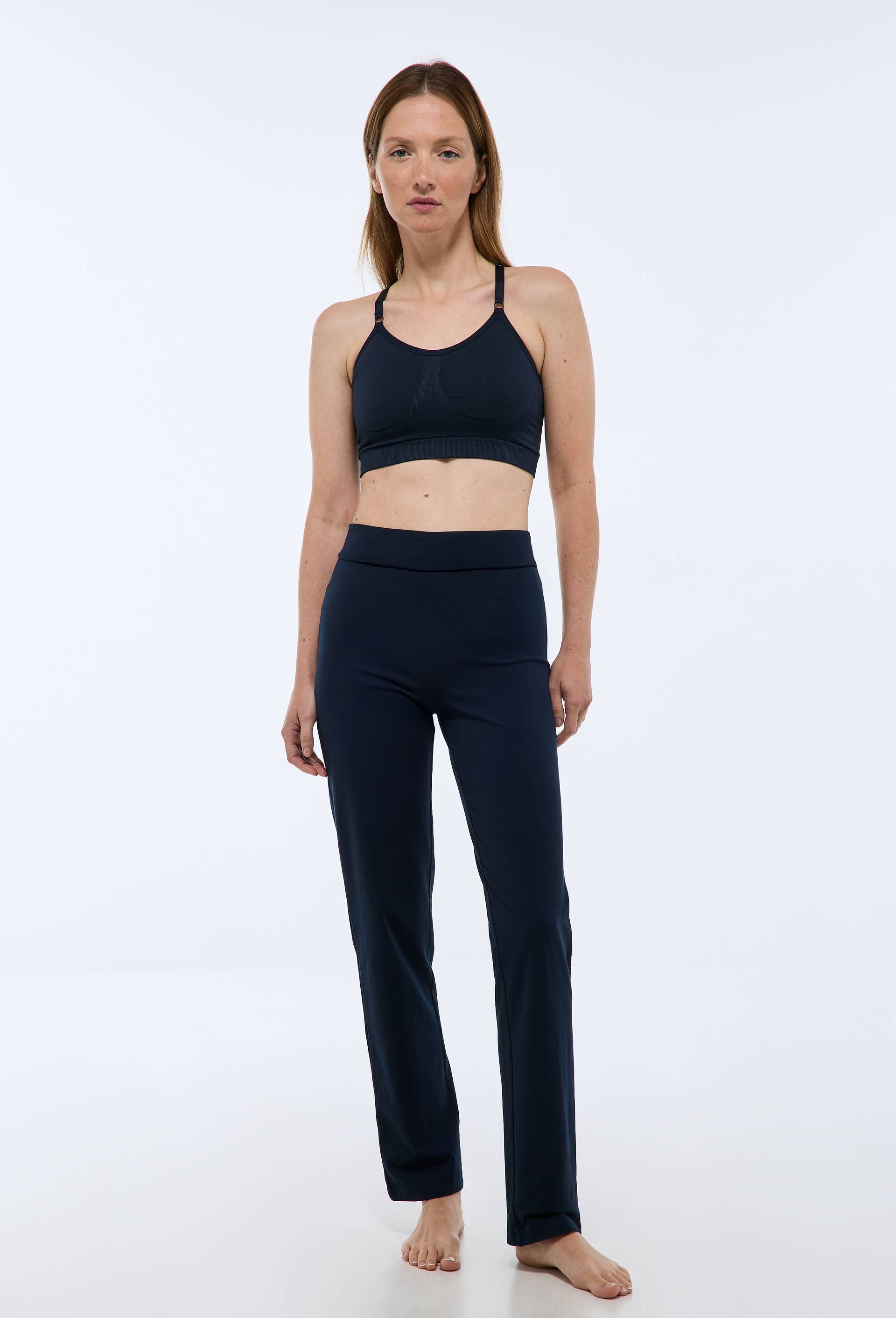 Pantalon droit uni en coton BIO GOTS, Bleu fonc&eacute;, swatch image