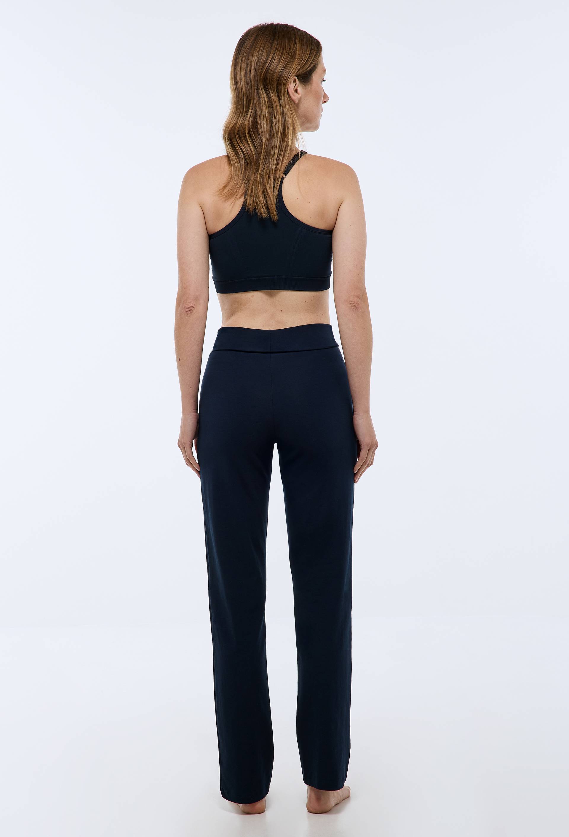 Pantalon droit uni en coton BIO GOTS, Bleu fonc&eacute;, large image number 1.0