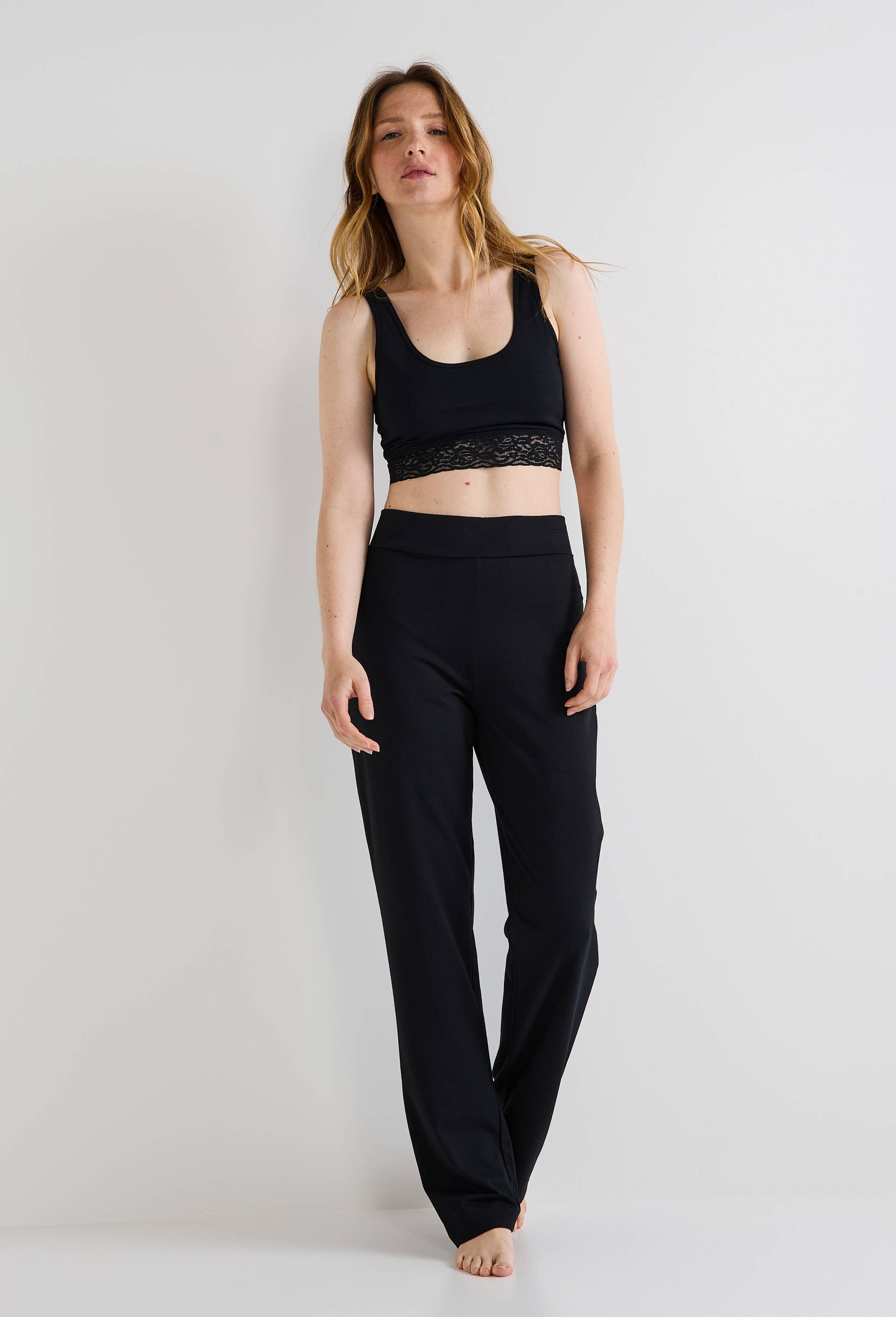 Pantalon droit uni en coton BIO GOTS, Noir, large image number 0