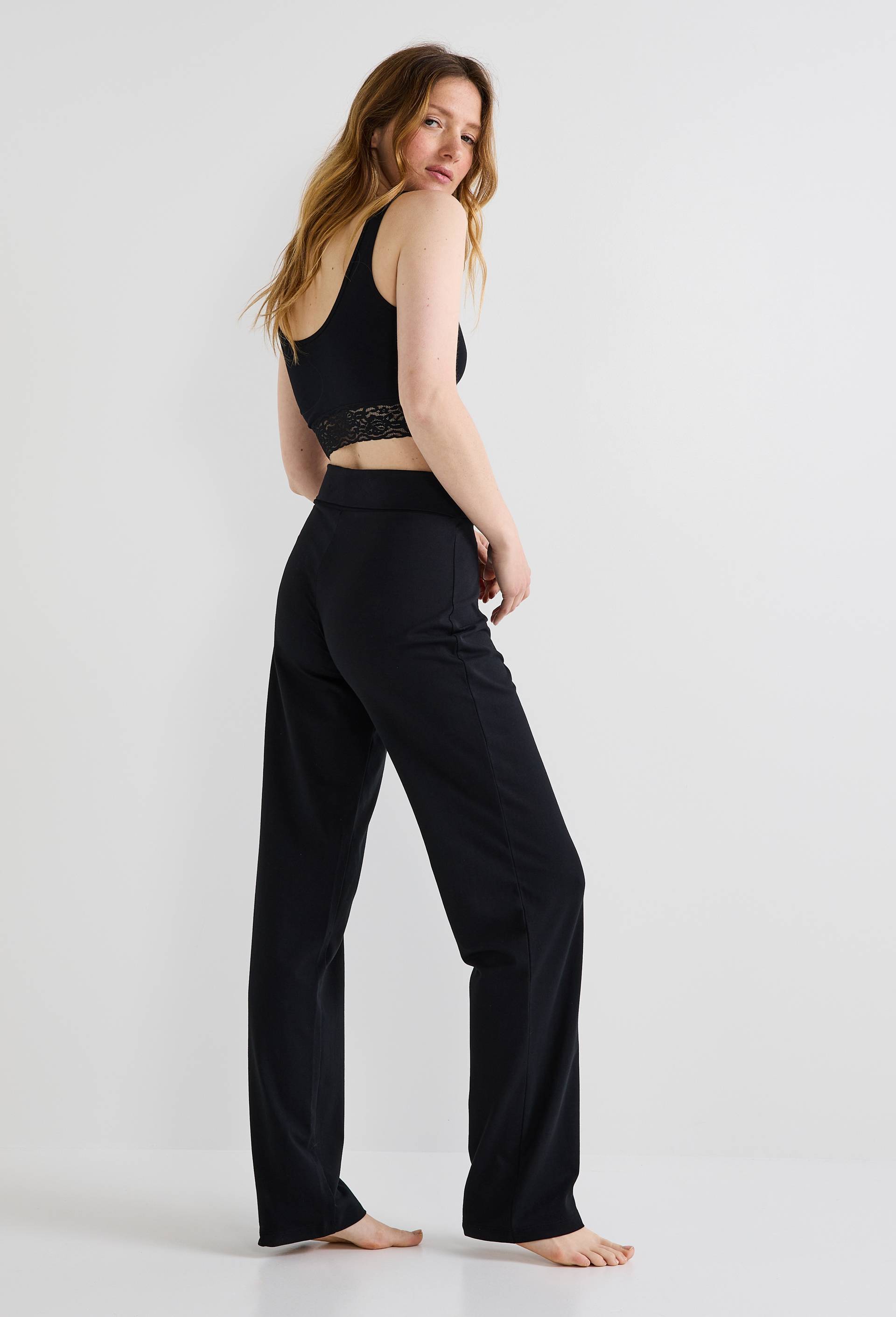 Pantalon droit uni en coton BIO GOTS, Noir, large image number 1.0