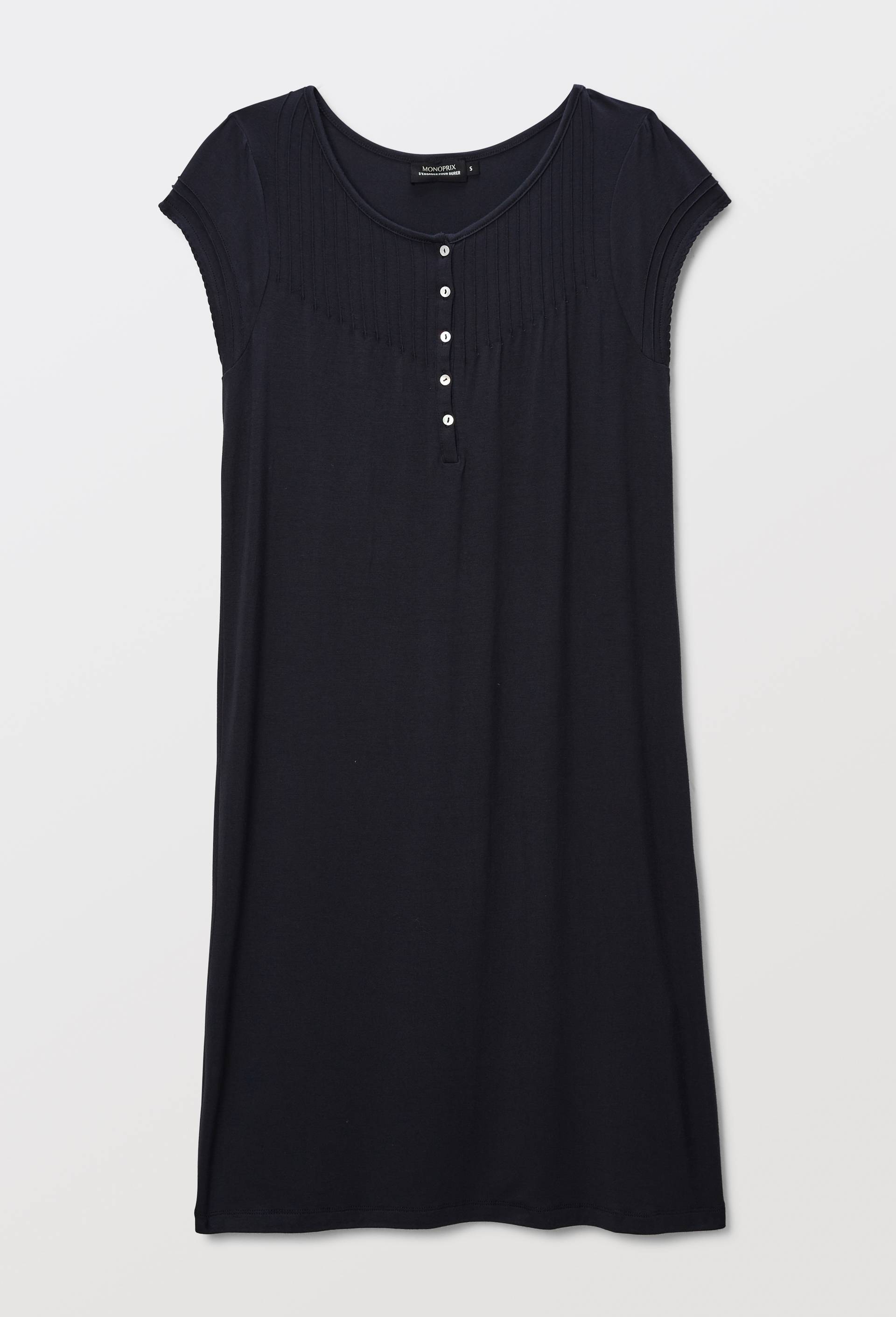Chemise de nuit manches courtes fluide unie, Bleu foncé, large image number 2