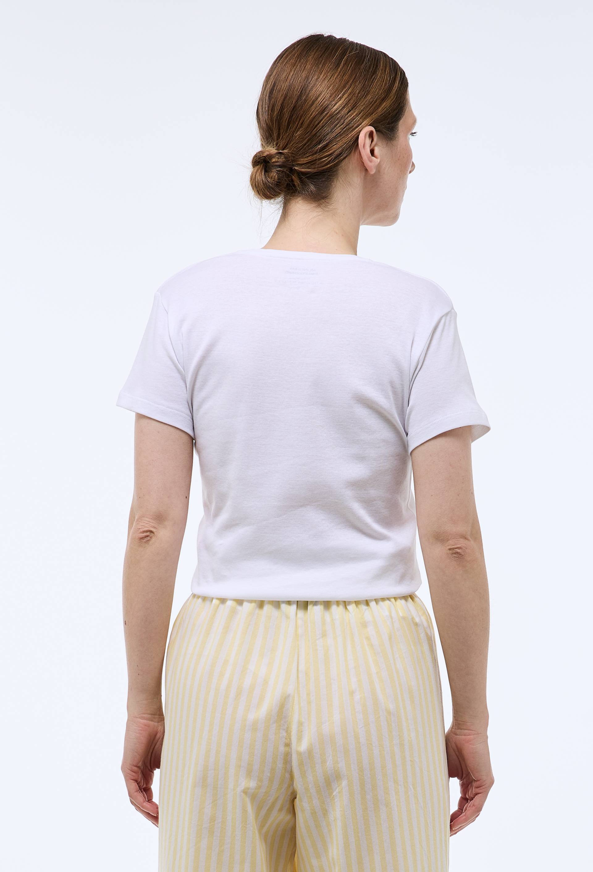 T-shirt col V uni en coton BIO GOTS, Blanc, large image number 1