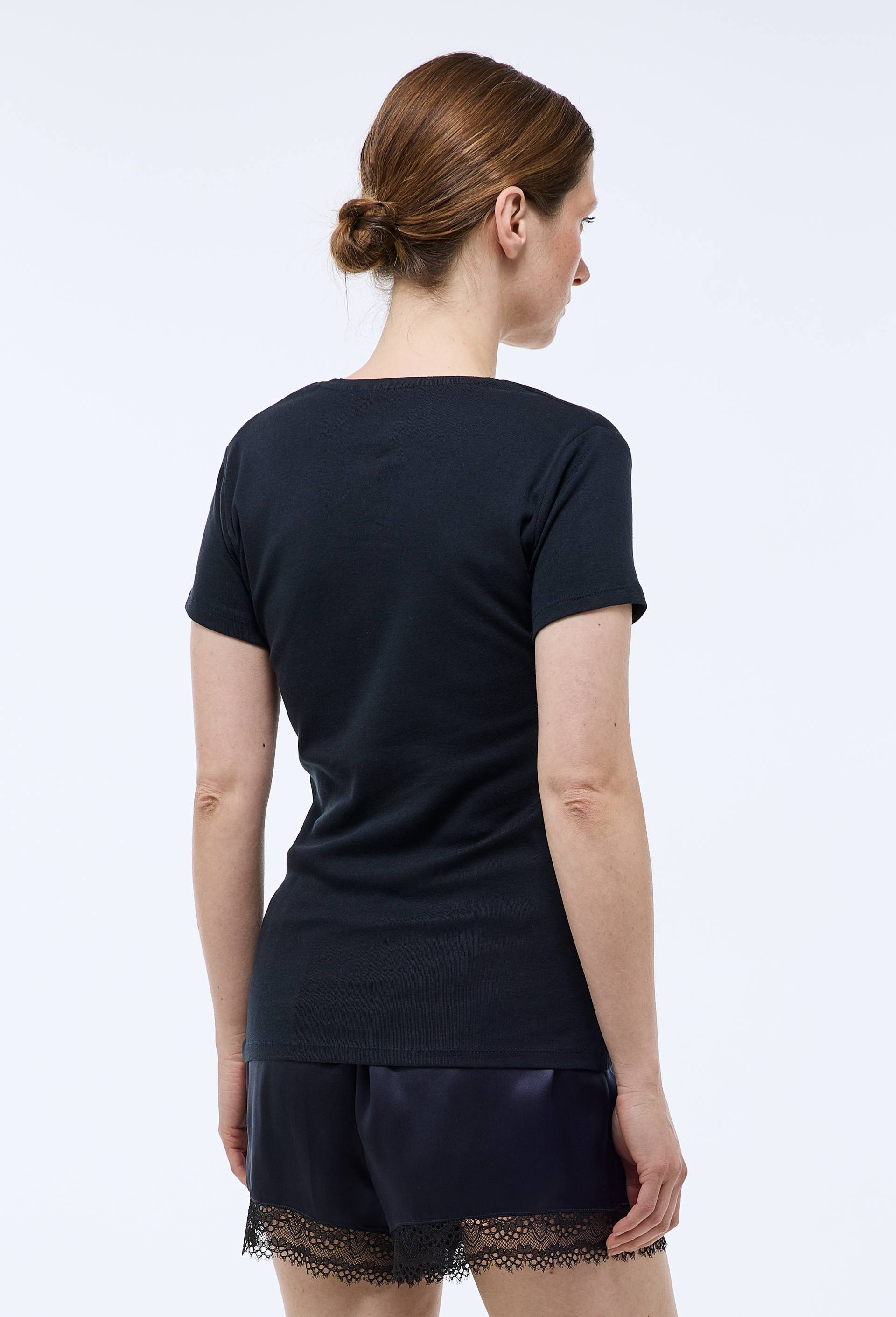 T-shirt col V uni en coton BIO GOTS, Bleu foncé, large image number 1.0
