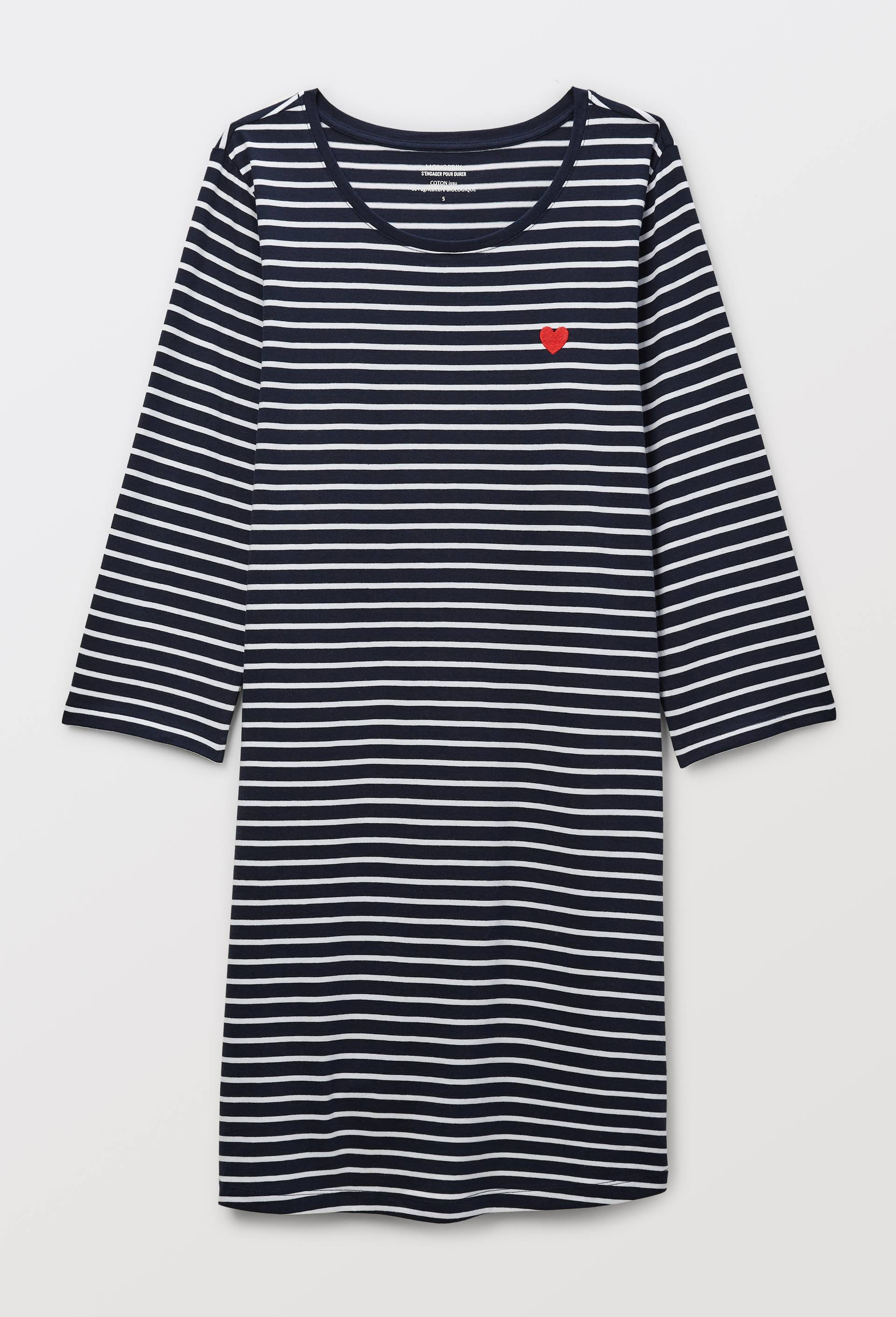 Chemise de nuit ray&eacute;e avec broderie coeur en coton BIO, Bleu fonc&eacute;, large image number 2