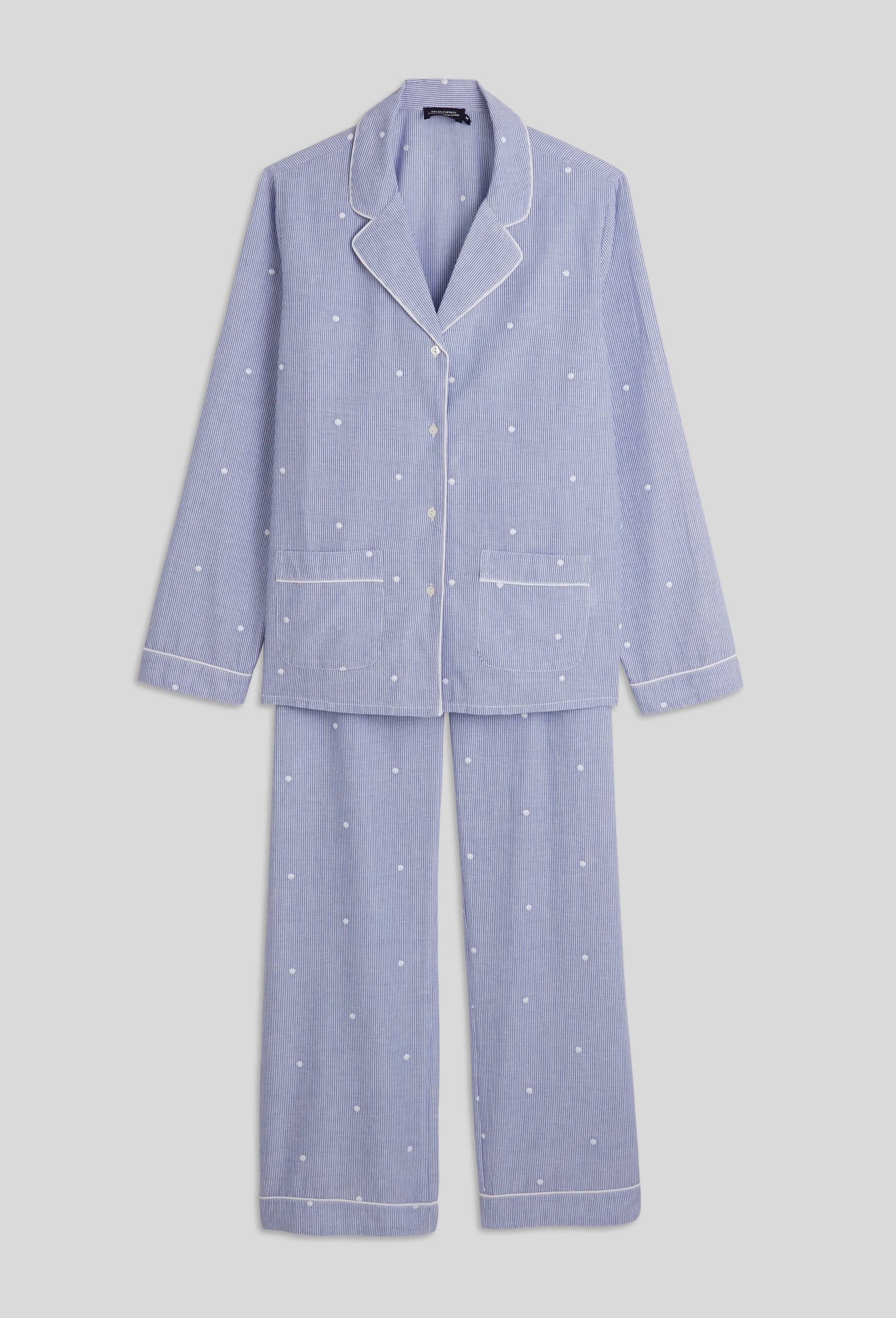 Pyjama long à rayures et pois brodés en coton BIO GOTS BLEU CLAIR